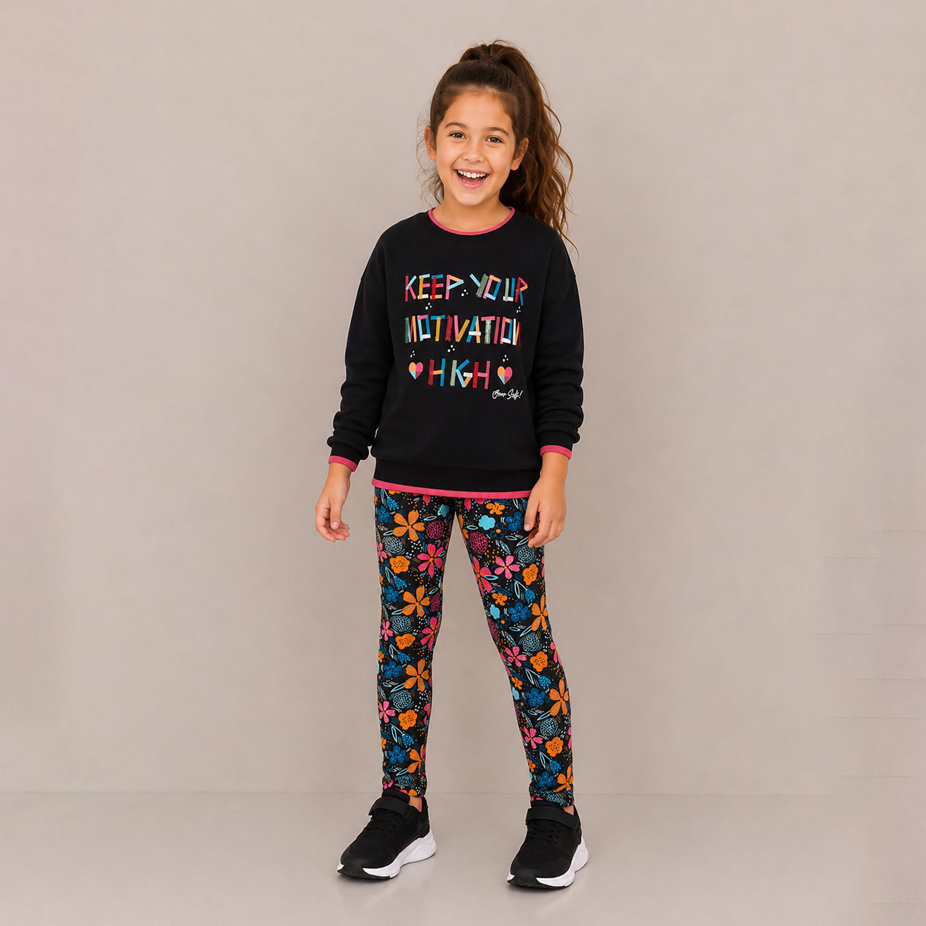 Victor and Jane 2-Piece Floral Printed Long Sleeves Sweatshirt with Leggings-girls-clothing-winterwear-setsandcoords-image-2