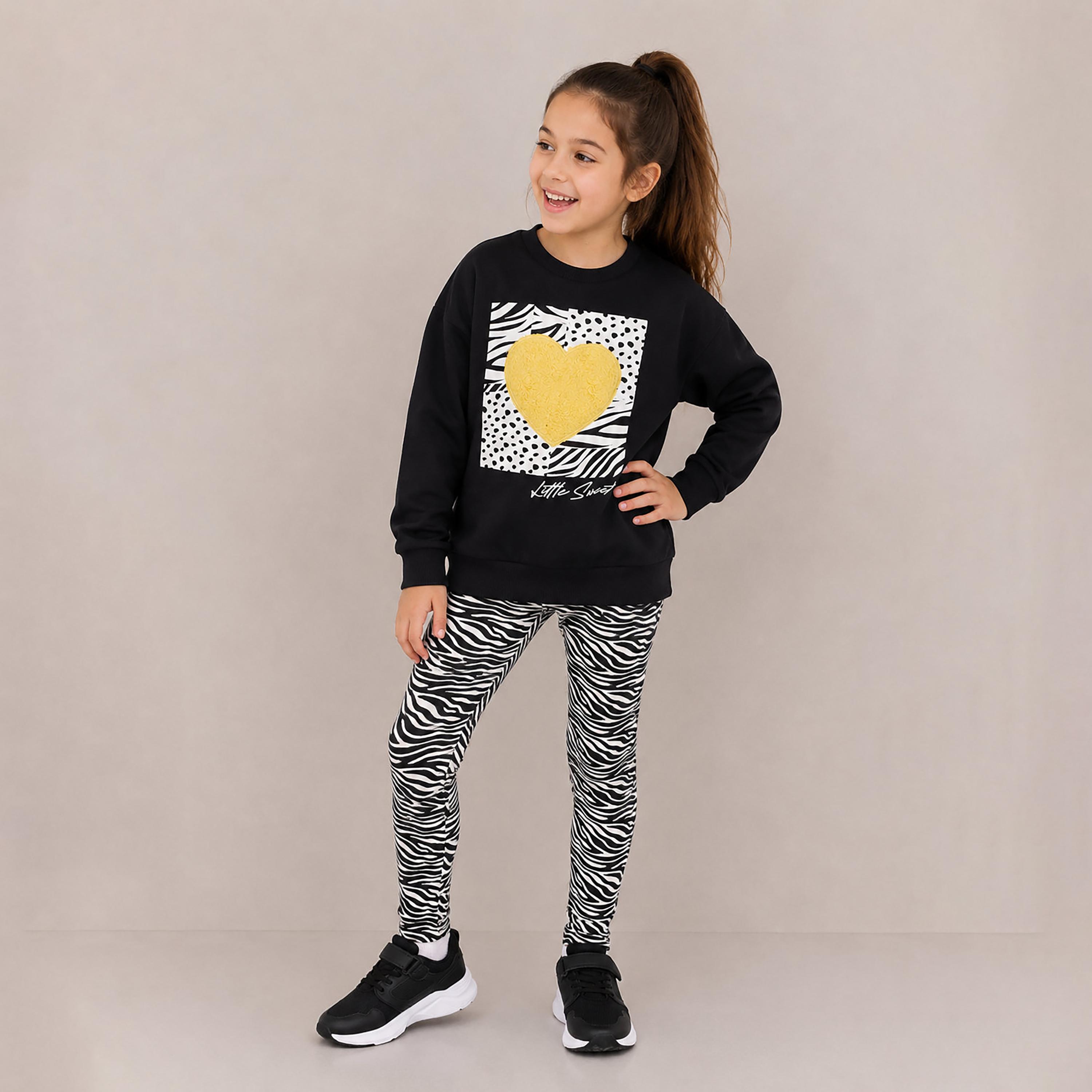 سويت شيرت قطعتين بأكمام طويلة وطبعات مع بنطال ضيق من فيكتور اند جين-girls-clothing-winterwear-setsandcoords-image-1