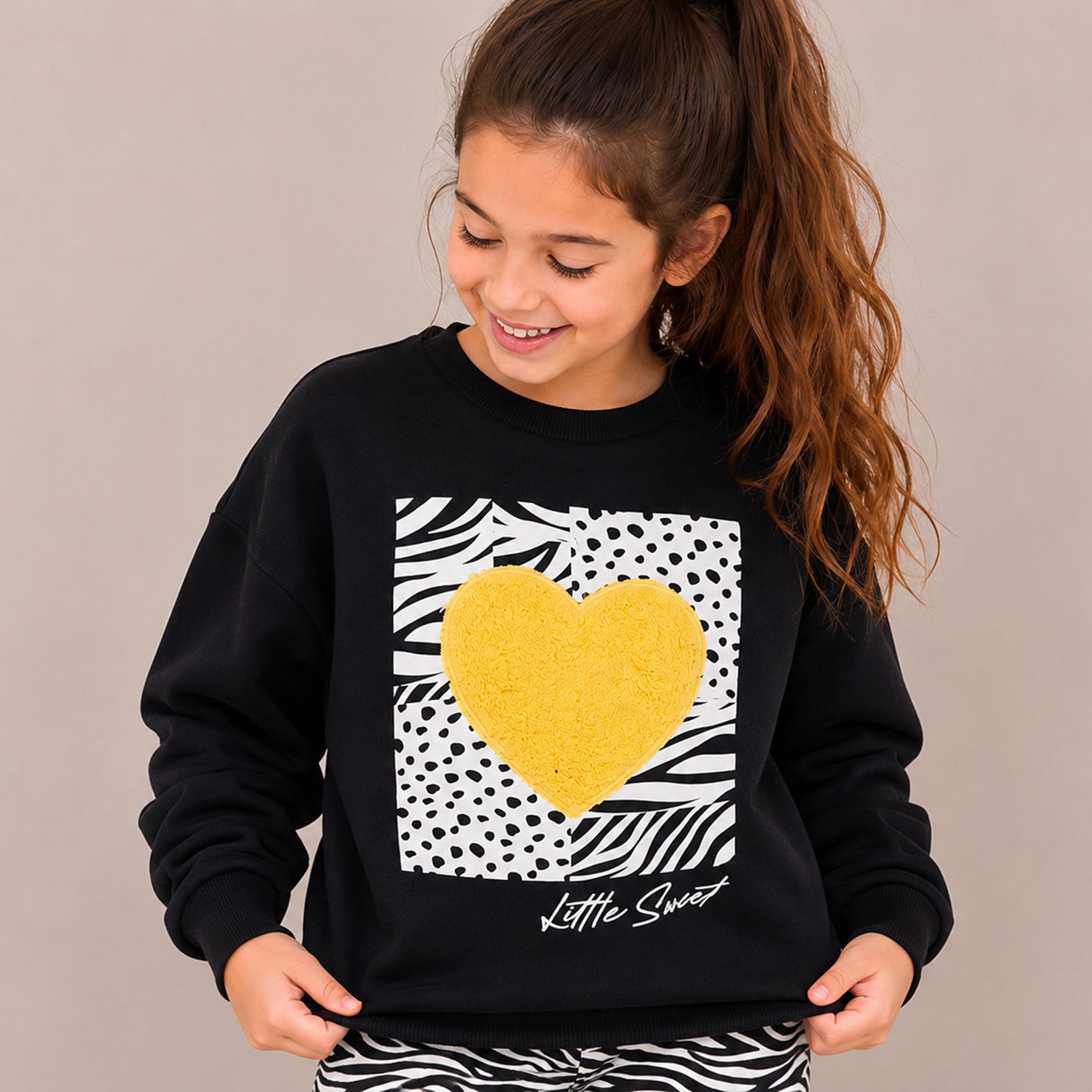 سويت شيرت قطعتين بأكمام طويلة وطبعات مع بنطال ضيق من فيكتور اند جين-girls-clothing-winterwear-setsandcoords-image-3