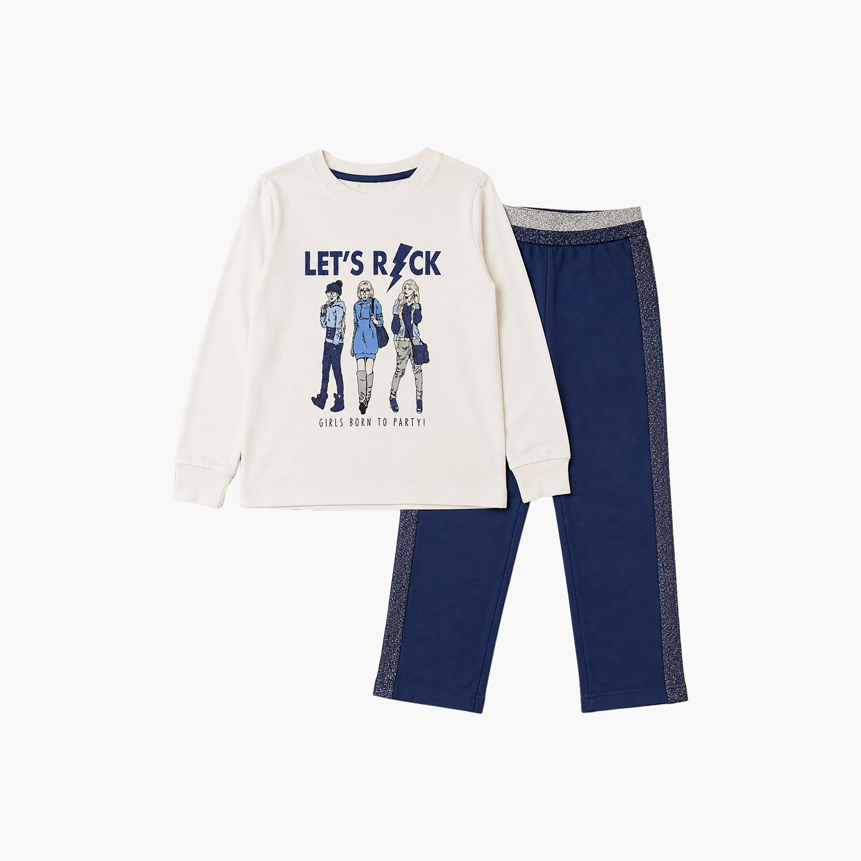 تي شيرت مطبوع بأكمام طويلة قطعتين مع بنطلون من فيكتور اند جين-baby-girls-clothing-setsandcoords-image-5