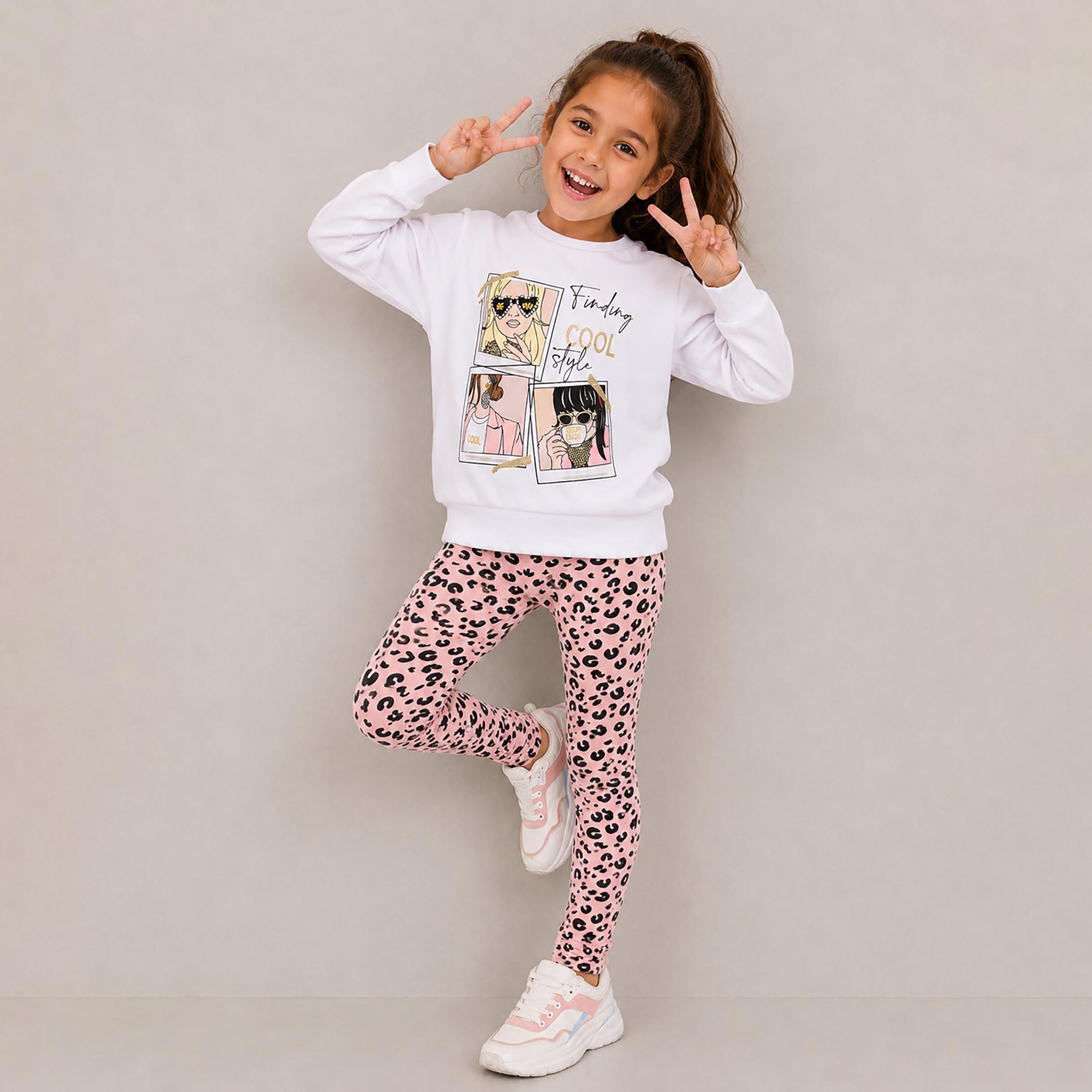 تي شيرت مطبوع بأكمام طويلة قطعتين مع بنطال ضيق من فيكتور اند جين-baby-girls-clothing-setsandcoords-image-1