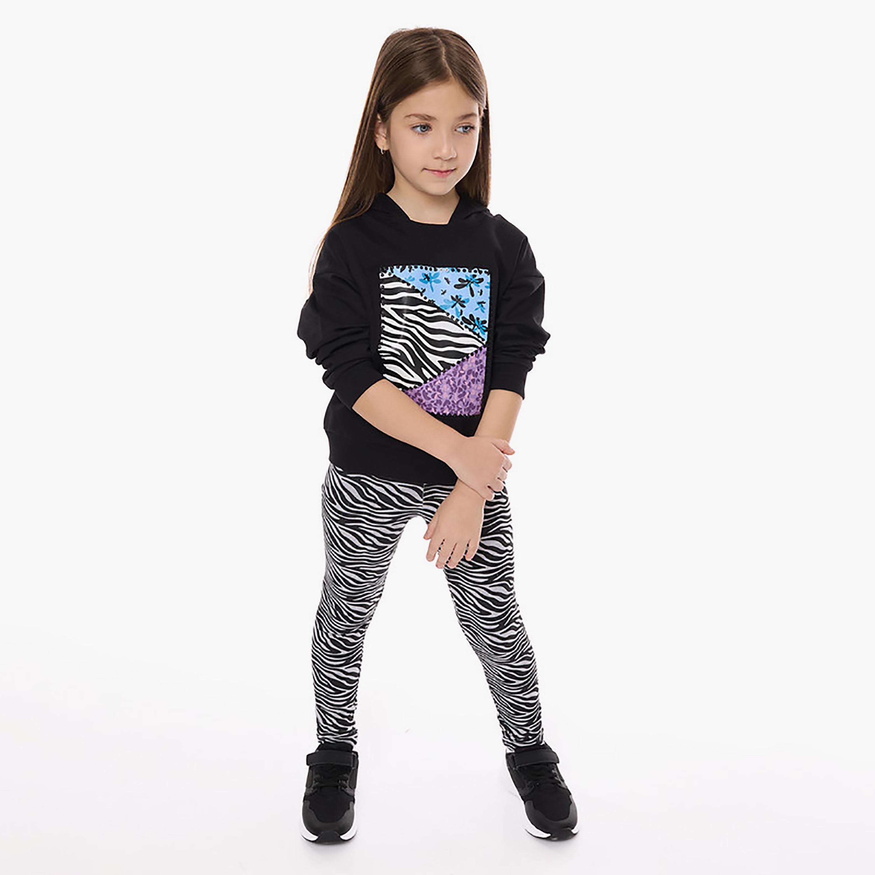 Victor and Jane 2-Piece Printed Long Sleeves Hoodie with Leggings-girls-clothing-winterwear-setsandcoords-image-2