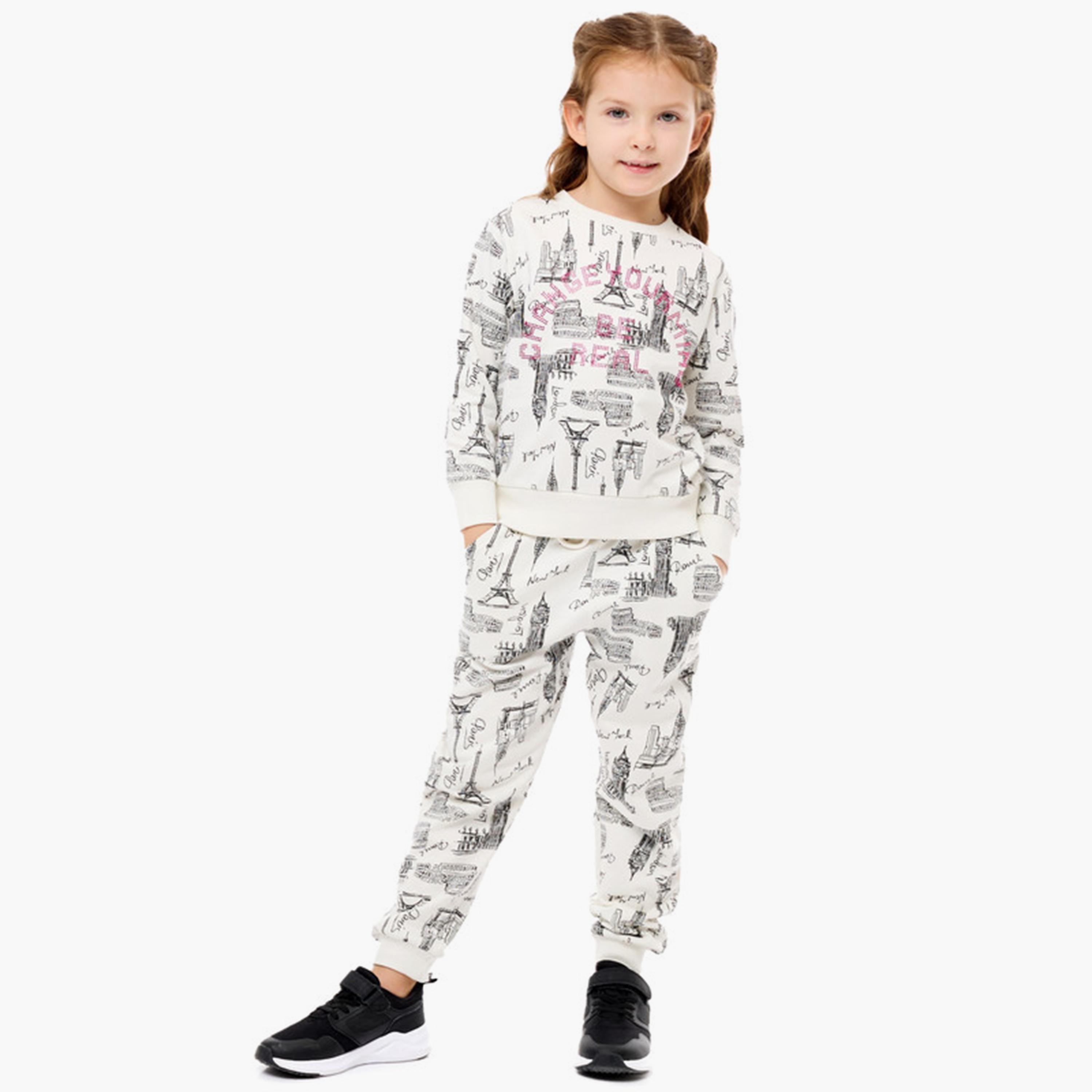 سويت شيرت مطبوع بأكمام طويلة من قطعتين مع بنطال ركض من فيكتور اند جين-girls-clothing-winterwear-setsandcoords-image-2