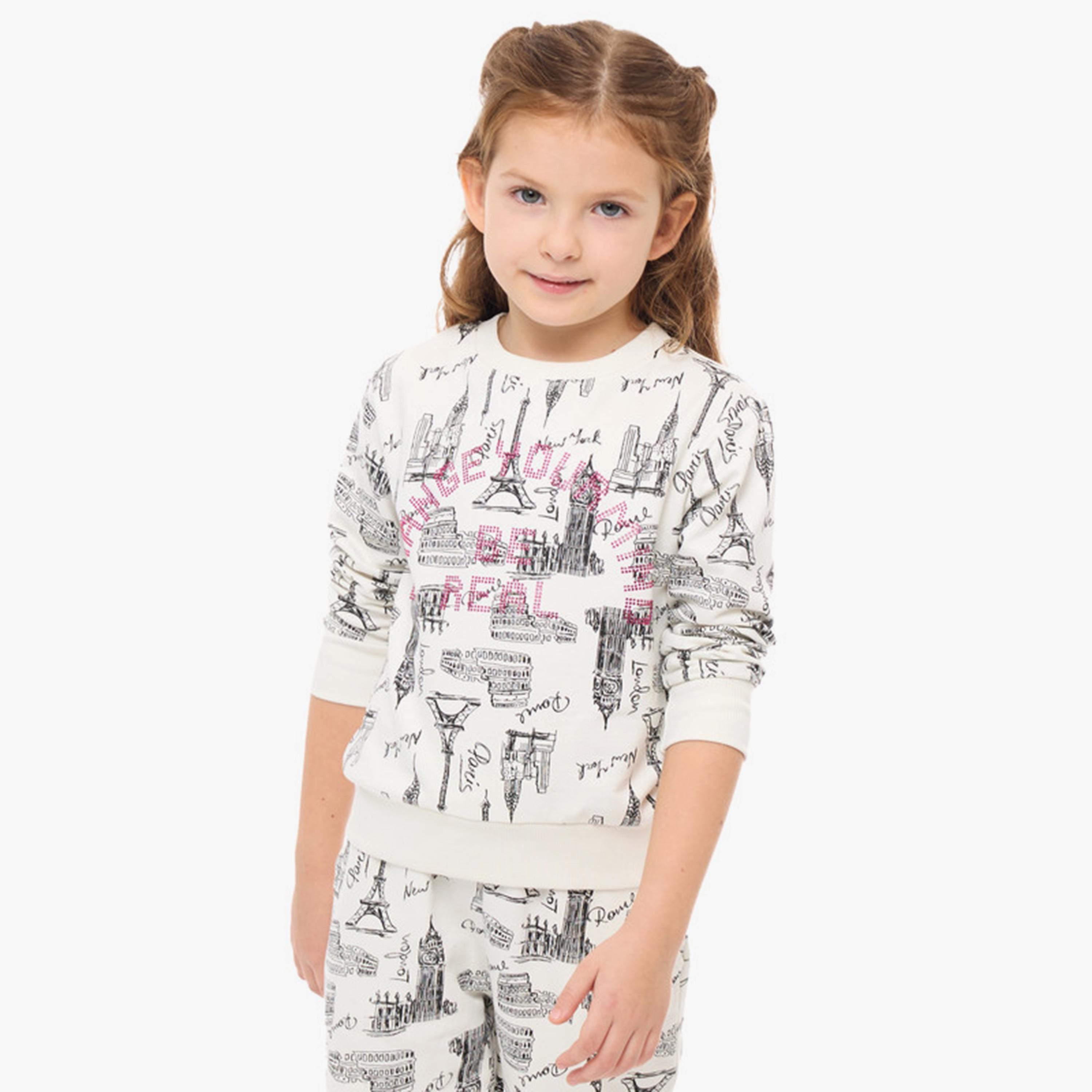سويت شيرت مطبوع بأكمام طويلة من قطعتين مع بنطال ركض من فيكتور اند جين-girls-clothing-winterwear-setsandcoords-image-4
