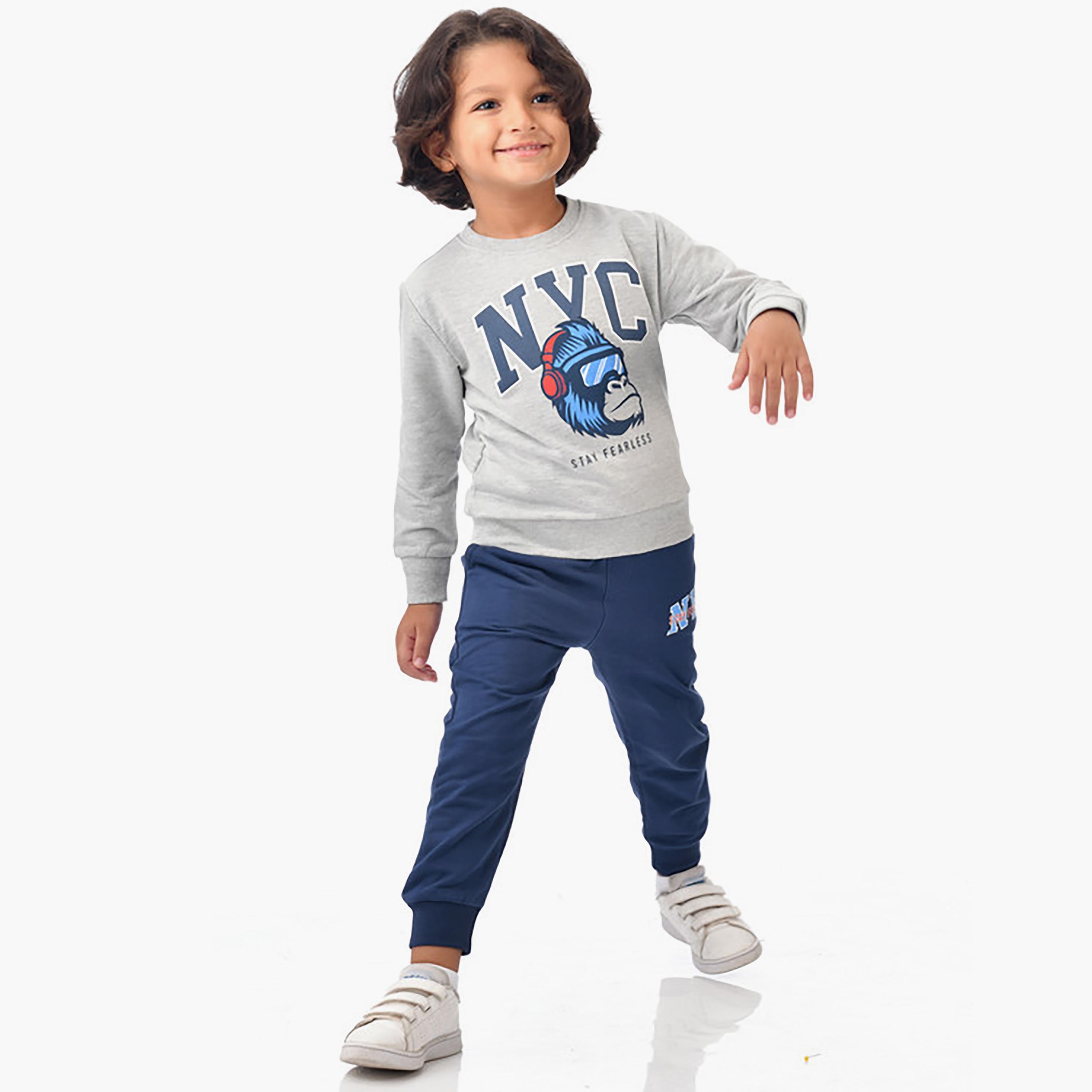 Victor and Jane 2-Piece Printed Long Sleeves T-Shirt with Joggers-boys-clothing-setsandcoords-image-2