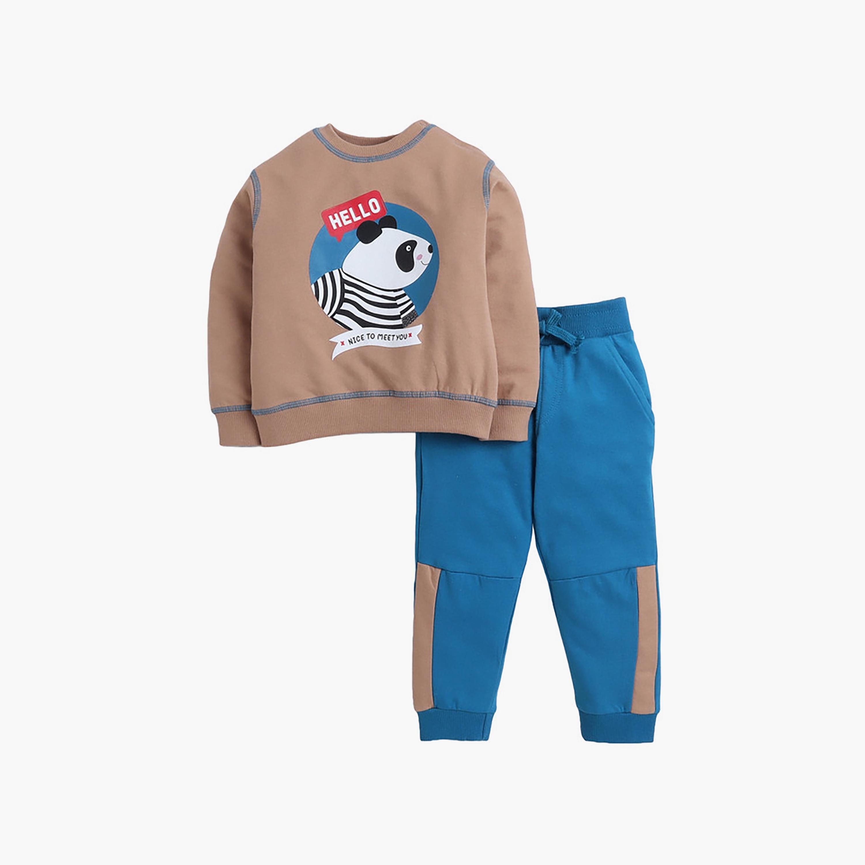 سويت شيرت بأكمام طويلة مطبوع  مع بنطال ركض قطعتين من فيكتور اند جين-baby-boys-clothing-winterwear-setsandcoords-image-1