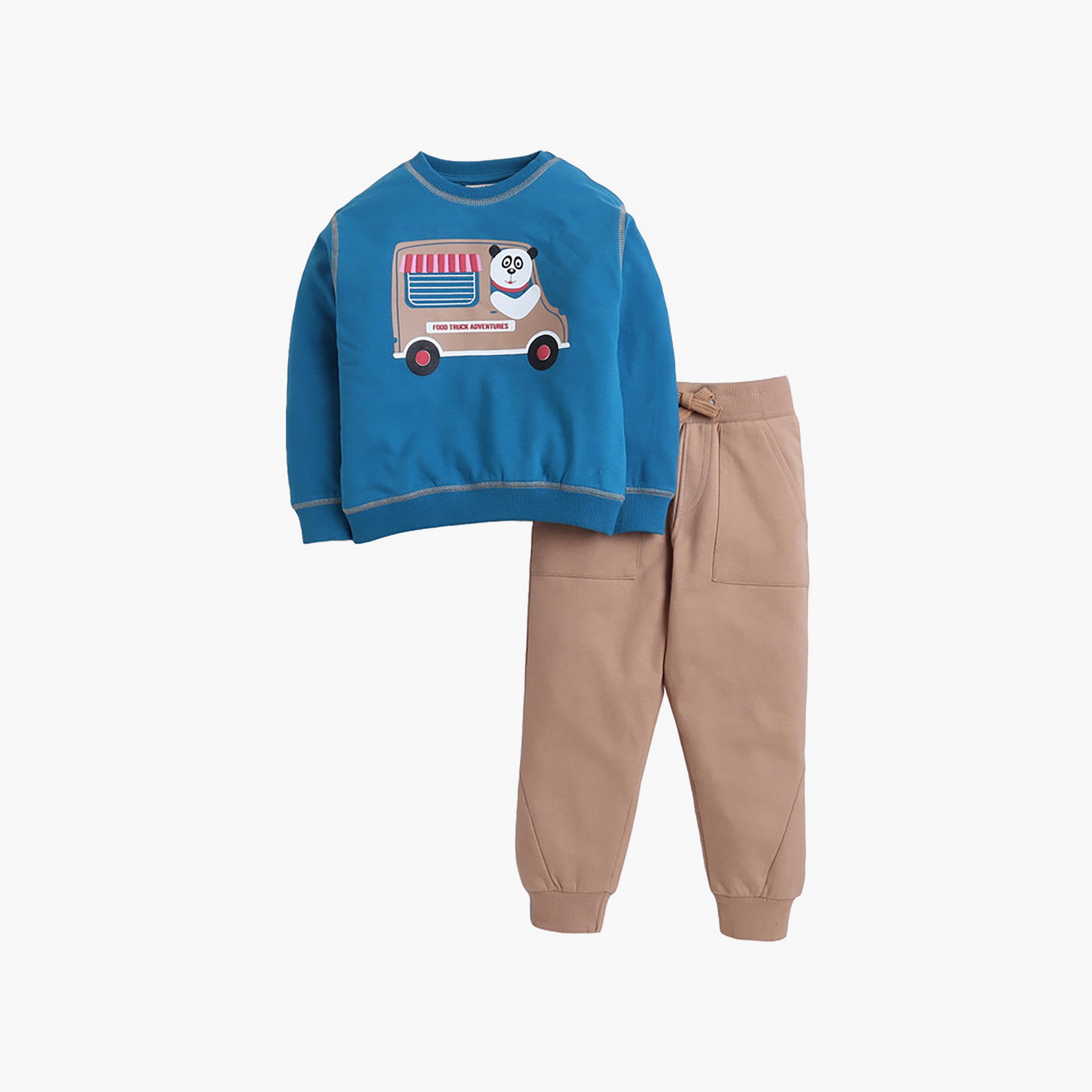سويت شيرت بأكمام طويلة مطبوع  مع بنطال ركض قطعتين من فيكتور اند جين-baby-boys-clothing-winterwear-setsandcoords-image-1
