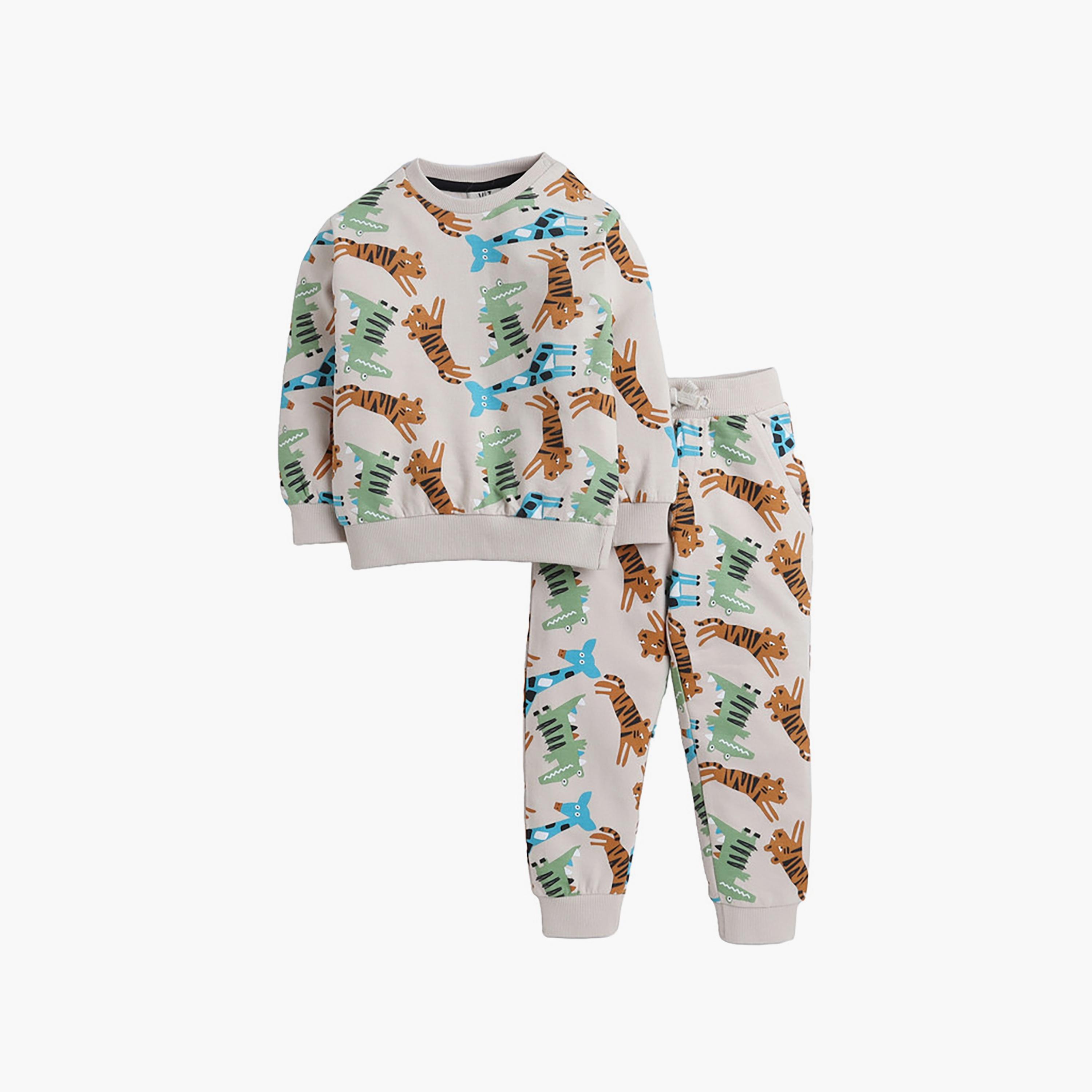 سويت شيرت بأكمام طويلة مطبوع  مع بنطال ركض قطعتين من فيكتور اند جين-baby-boys-clothing-winterwear-setsandcoords-image-1