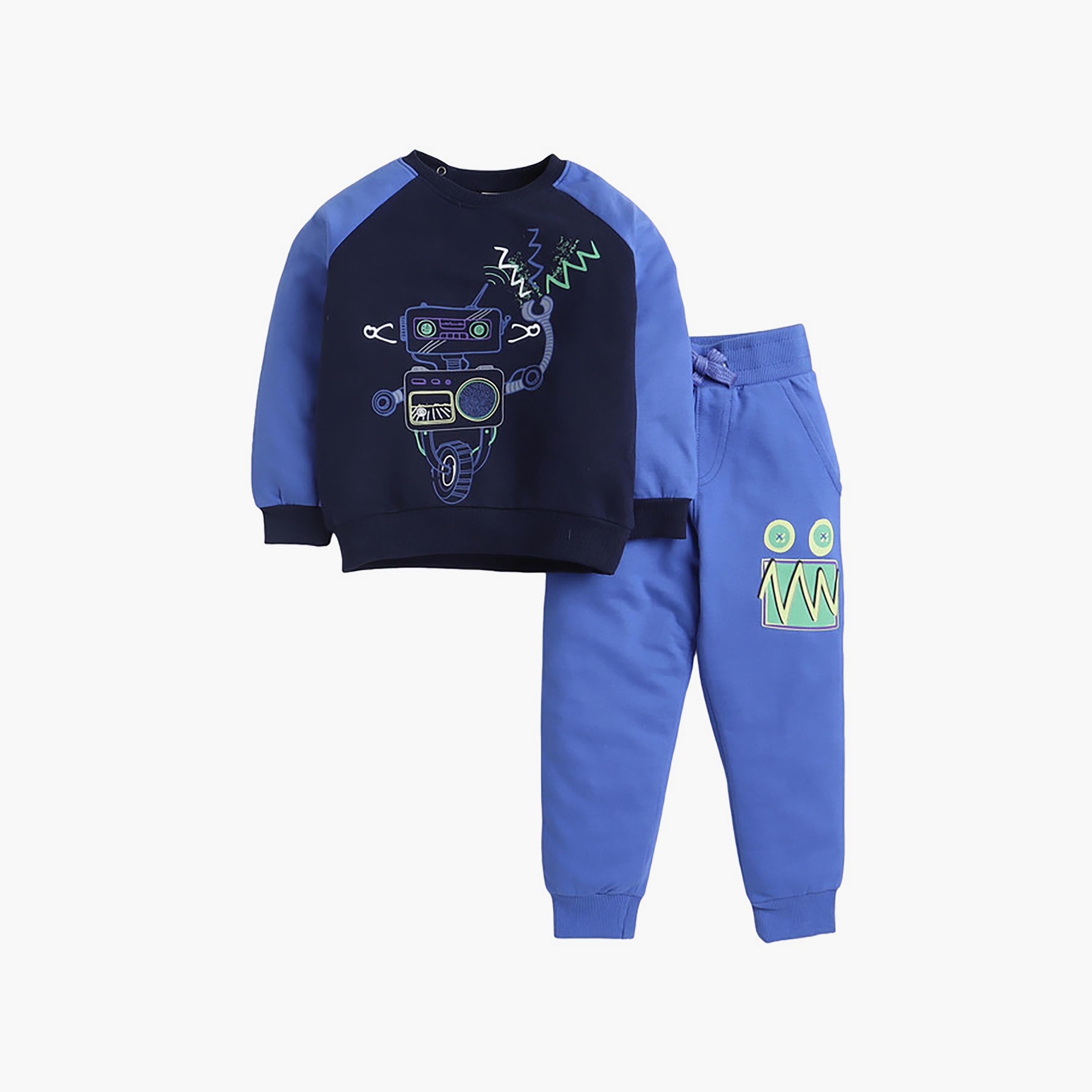 سويت شيرت بأكمام طويلة مطبوع  مع بنطال ركض قطعتين من فيكتور اند جين-baby-boys-clothing-winterwear-setsandcoords-image-1