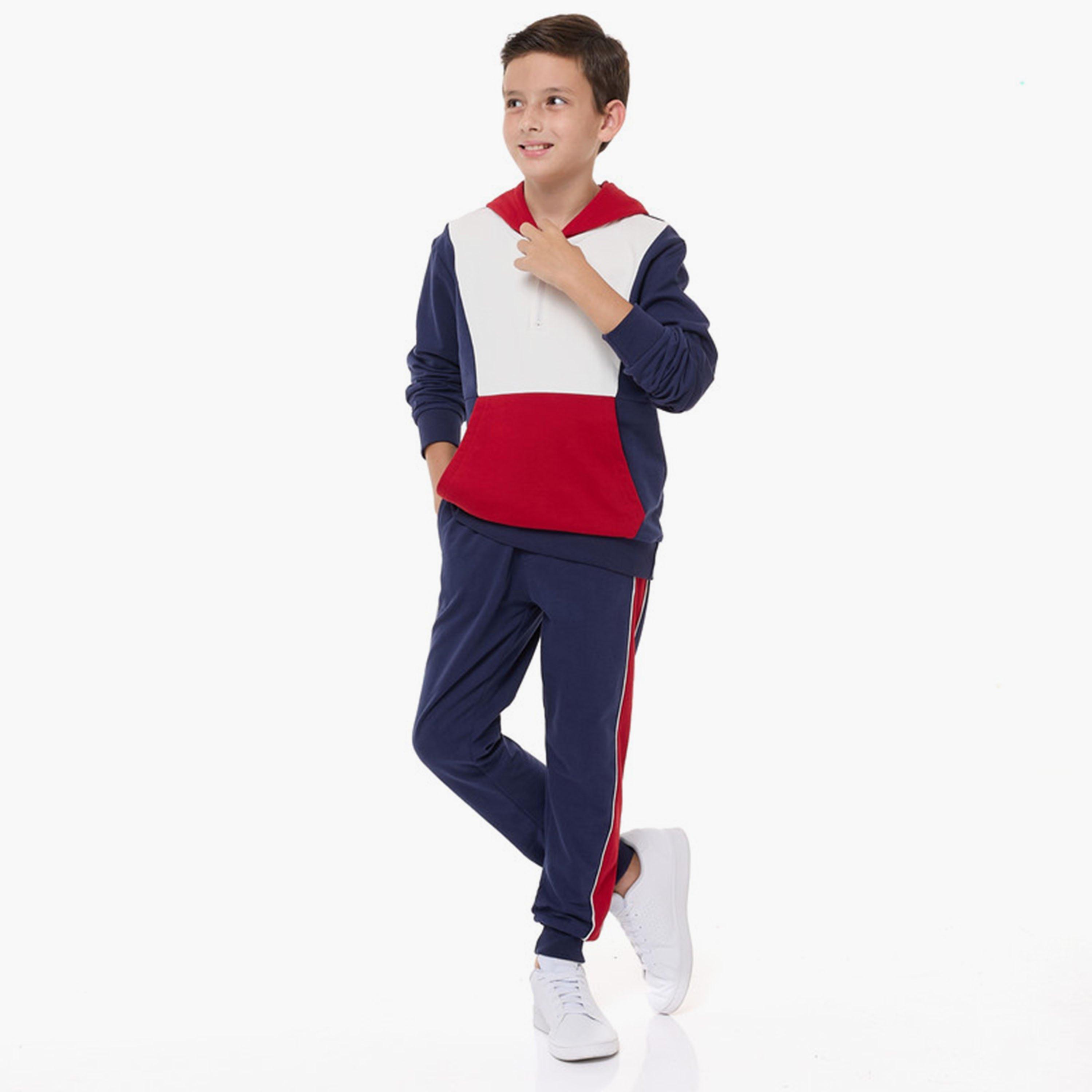 Victor and Jane 2-Piece Colour Block Long Sleeves Hoodie with Joggers-boys-clothing-setsandcoords-image-1