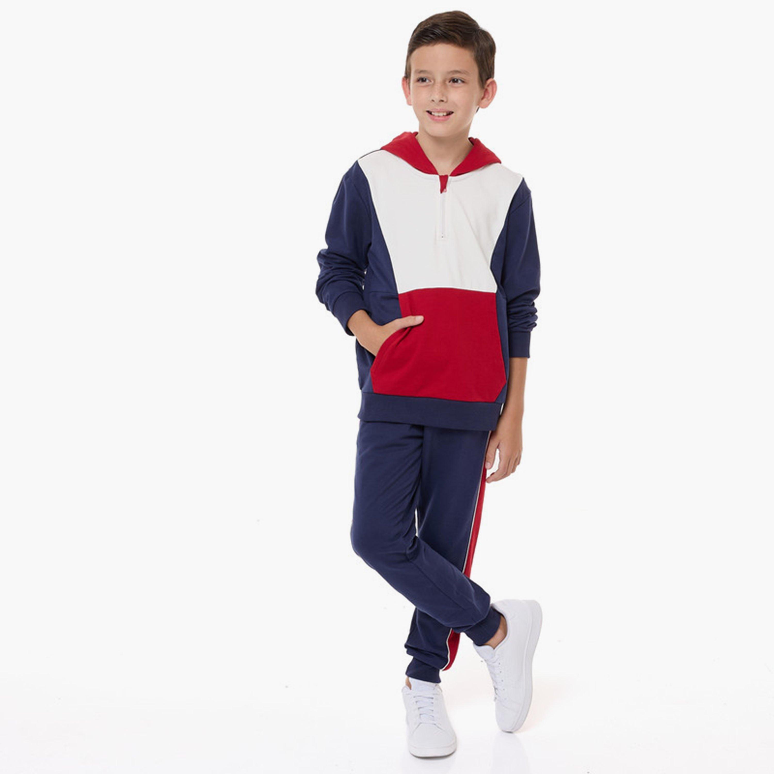 Victor and Jane 2-Piece Colour Block Long Sleeves Hoodie with Joggers-boys-clothing-setsandcoords-image-2