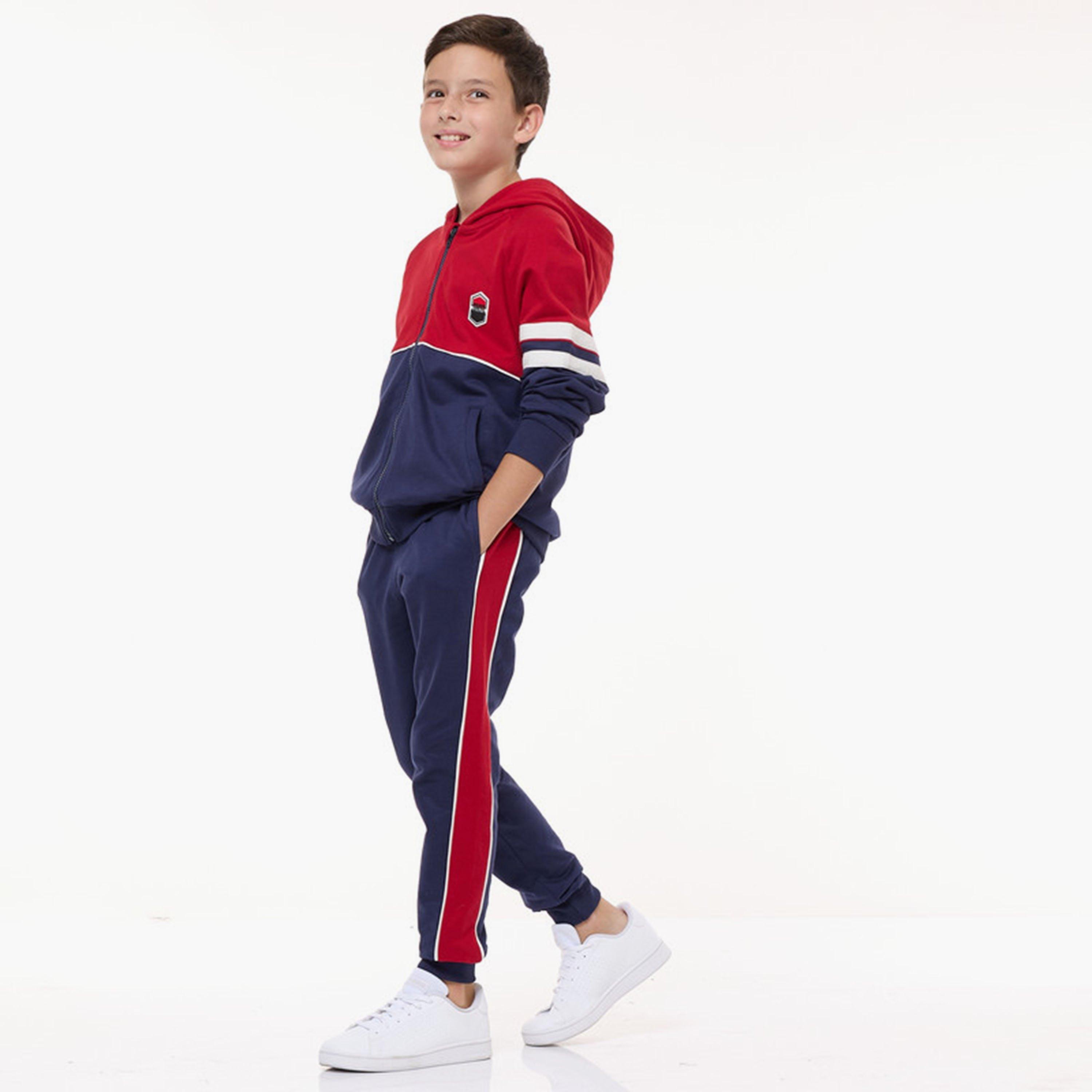 جاكيت ملون بأكمام طويلة مع بنطال ركض قطعتين من فيكتور اند جين-boys-clothing-setsandcoords-image-2