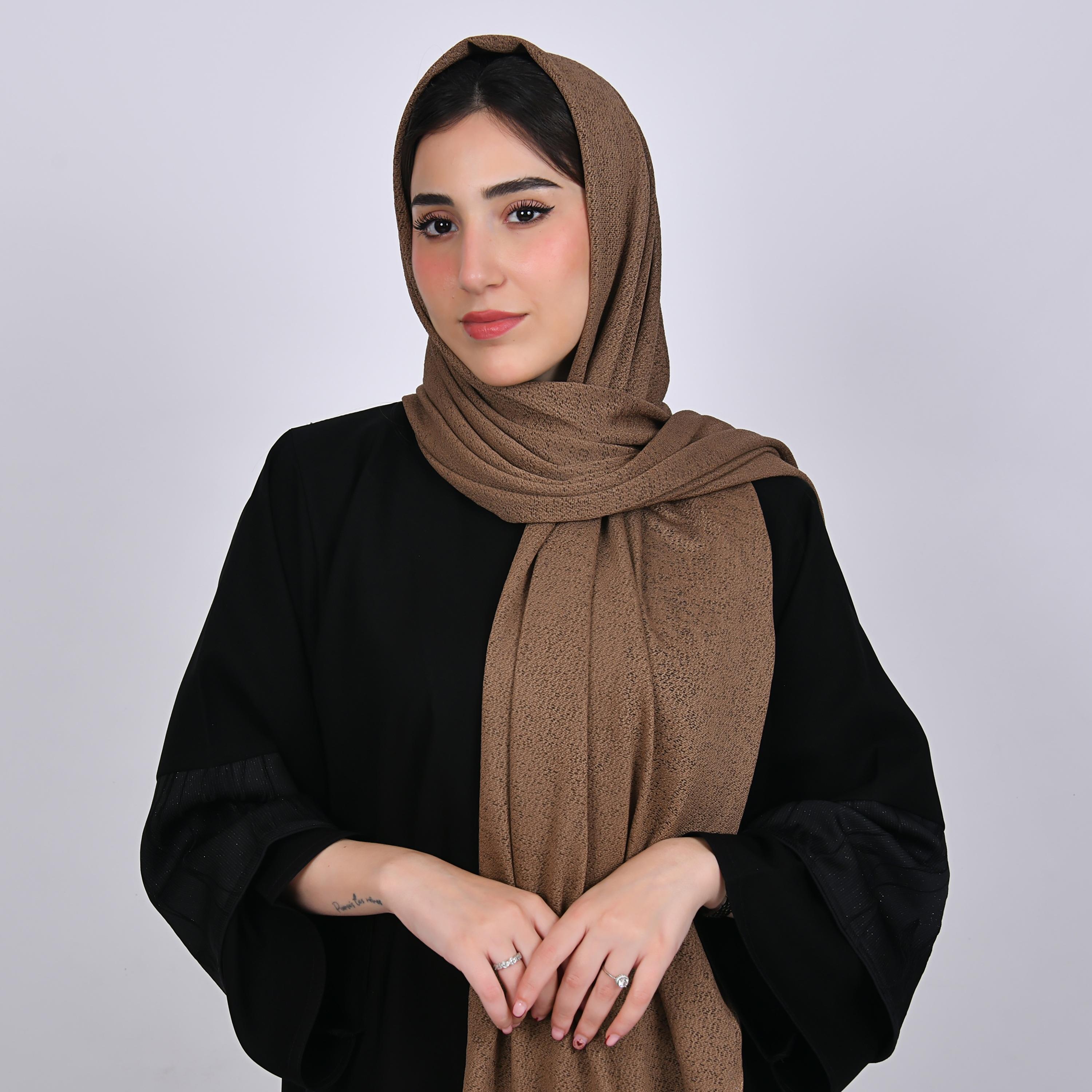 Hawraa Brown Textured Crepe Hijab-women-arabicclothing-headscarf-hijab-image-2