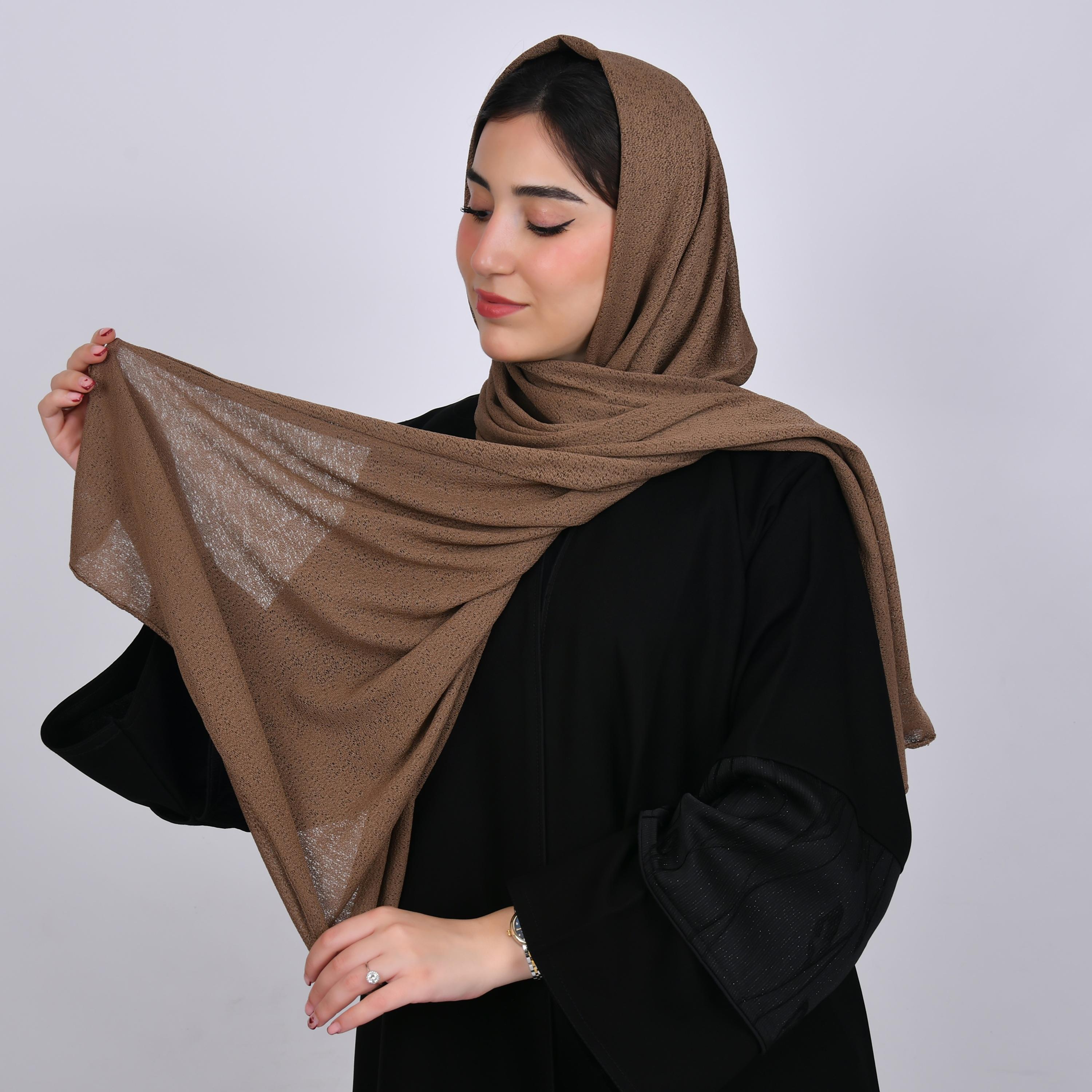 Hawraa Brown Textured Crepe Hijab-women-arabicclothing-headscarf-hijab-image-3