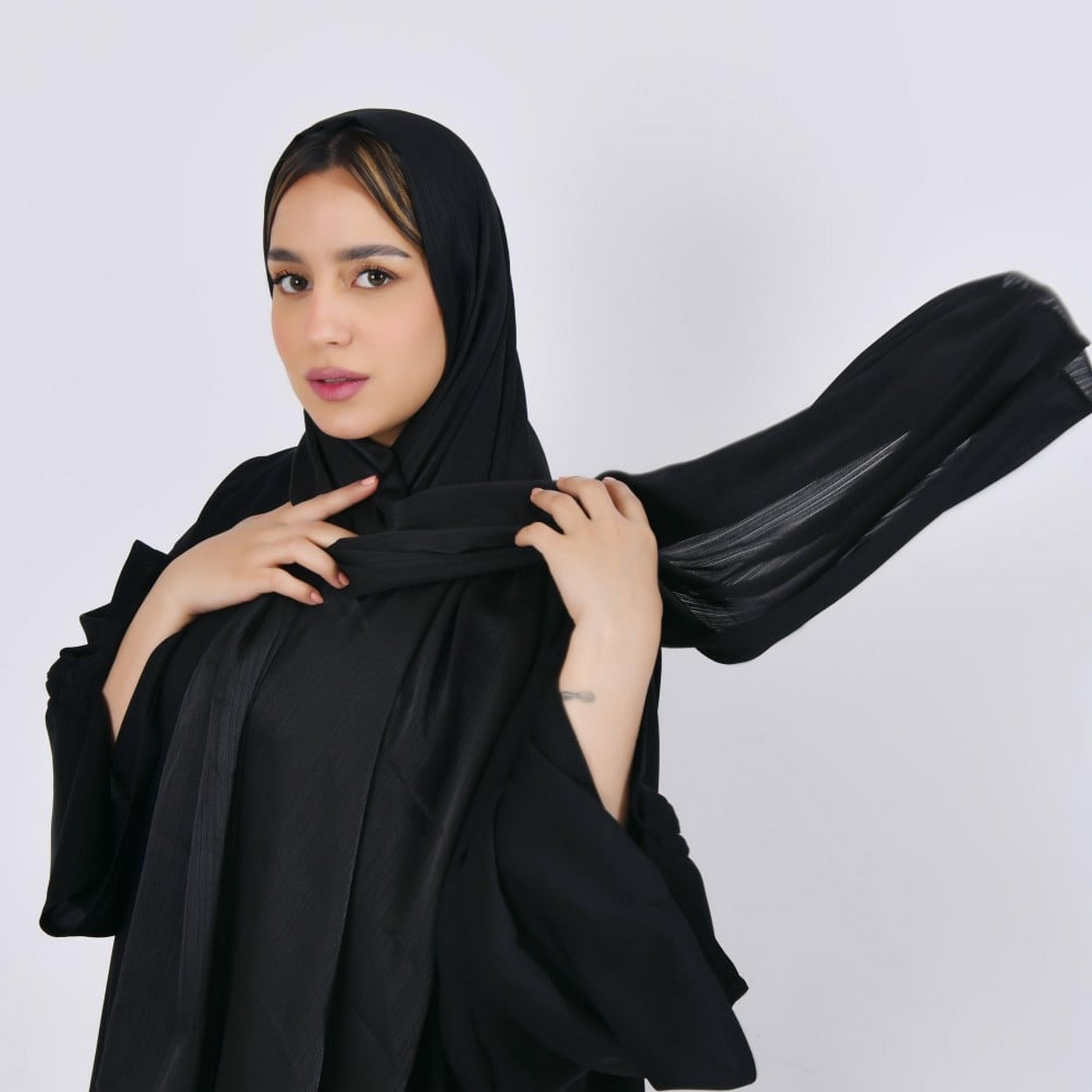 Lamha Black Pinstripe Crepe Women Hijab-women-arabicclothing-headscarf-hijab-image-3