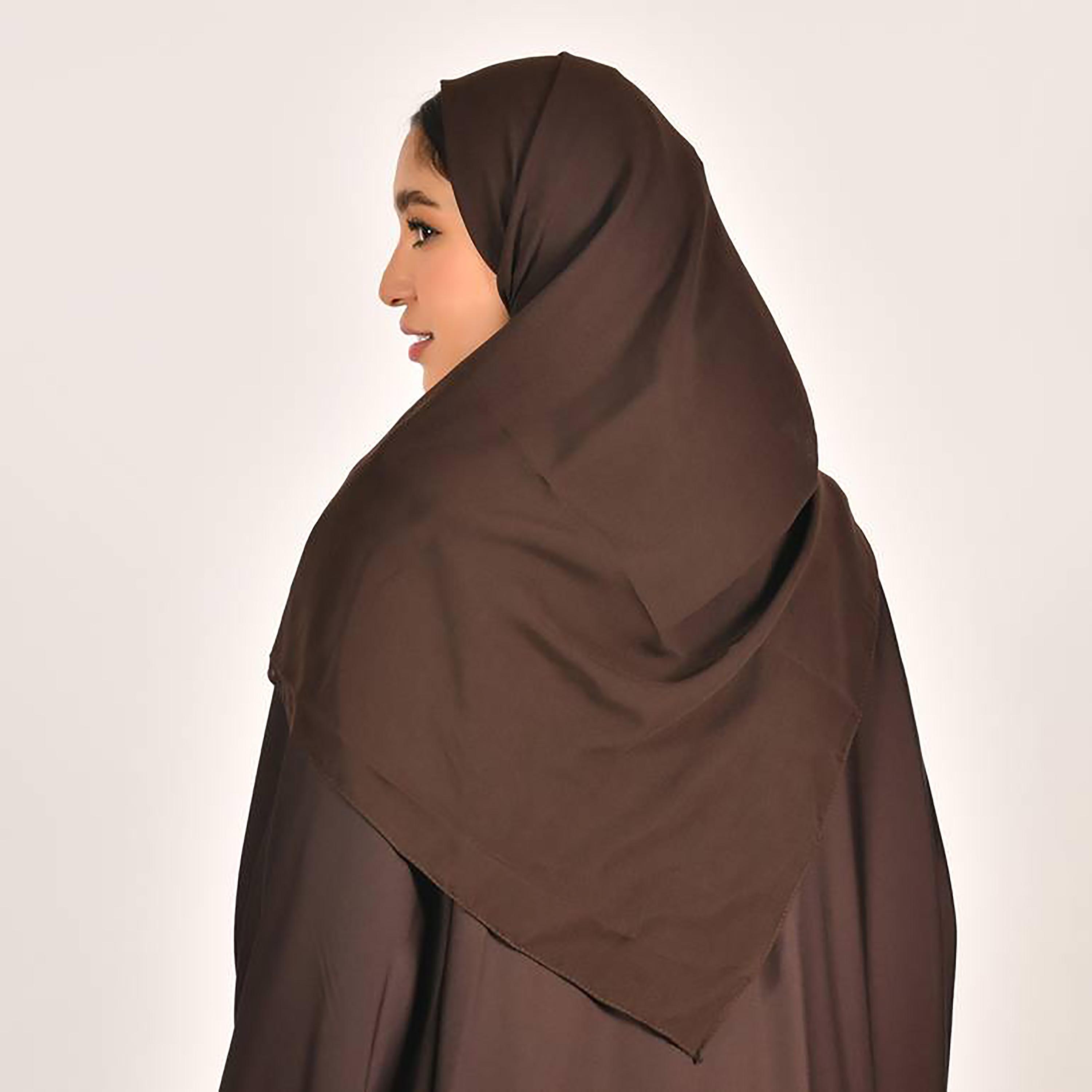 Hawraa Dark Brown Plain Satin Hijab-women-arabicclothing-headscarf-hijab-image-2