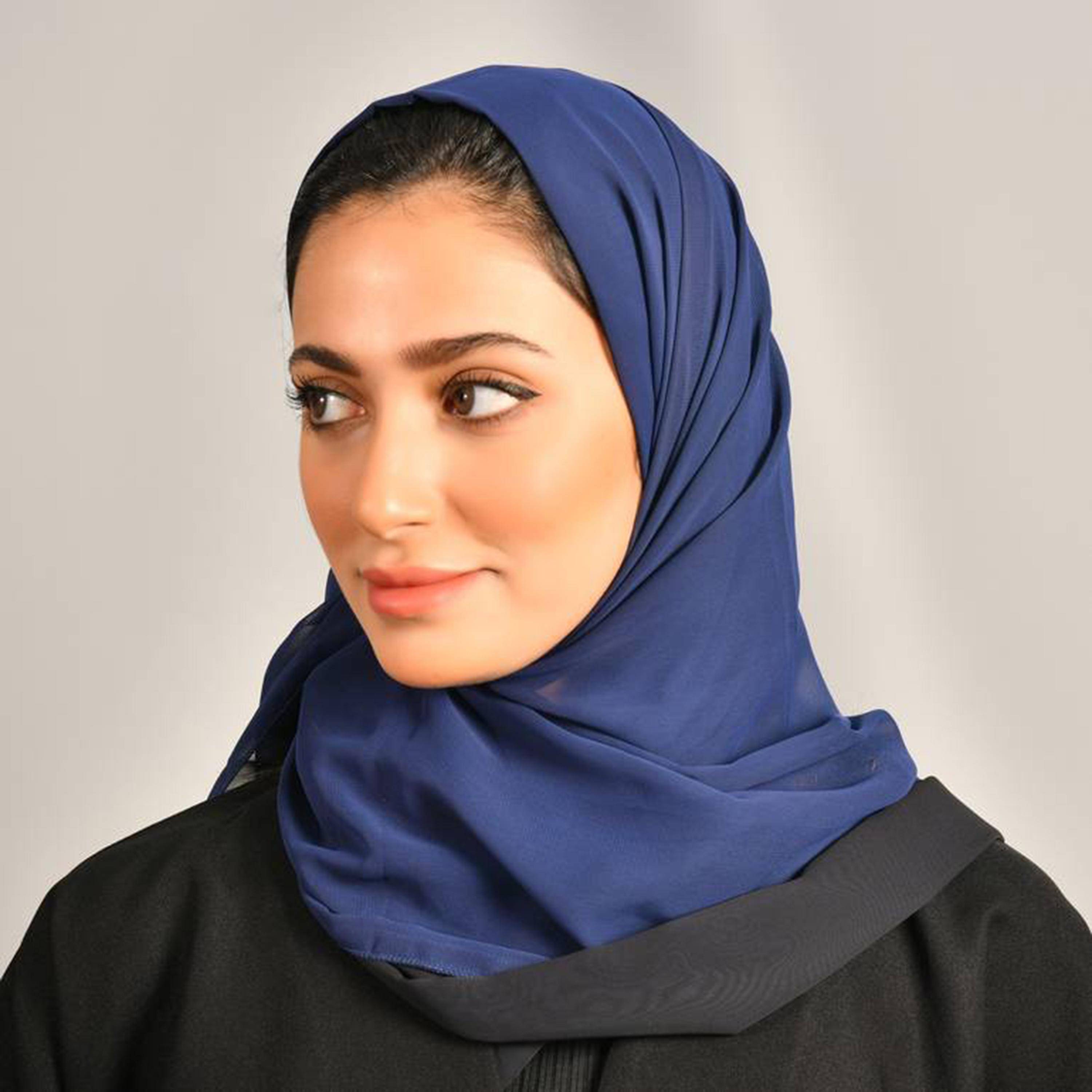 Hawraa Black and Indigo Blue Plain Satin Double-Faced Hijab-women-arabicclothing-headscarf-hijab-image-4