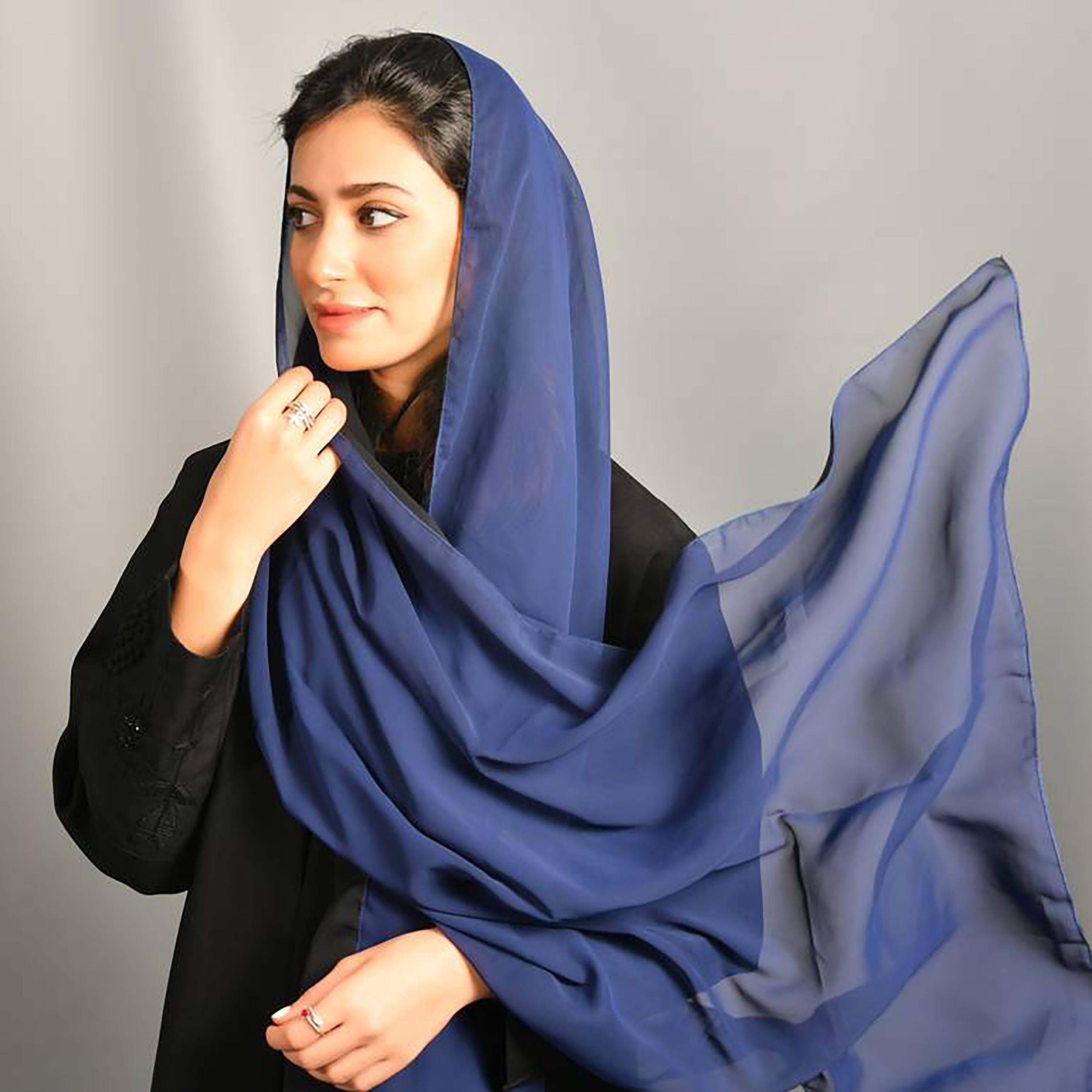 Hawraa Black and Indigo Blue Plain Satin Double-Faced Hijab-women-arabicclothing-headscarf-hijab-image-2