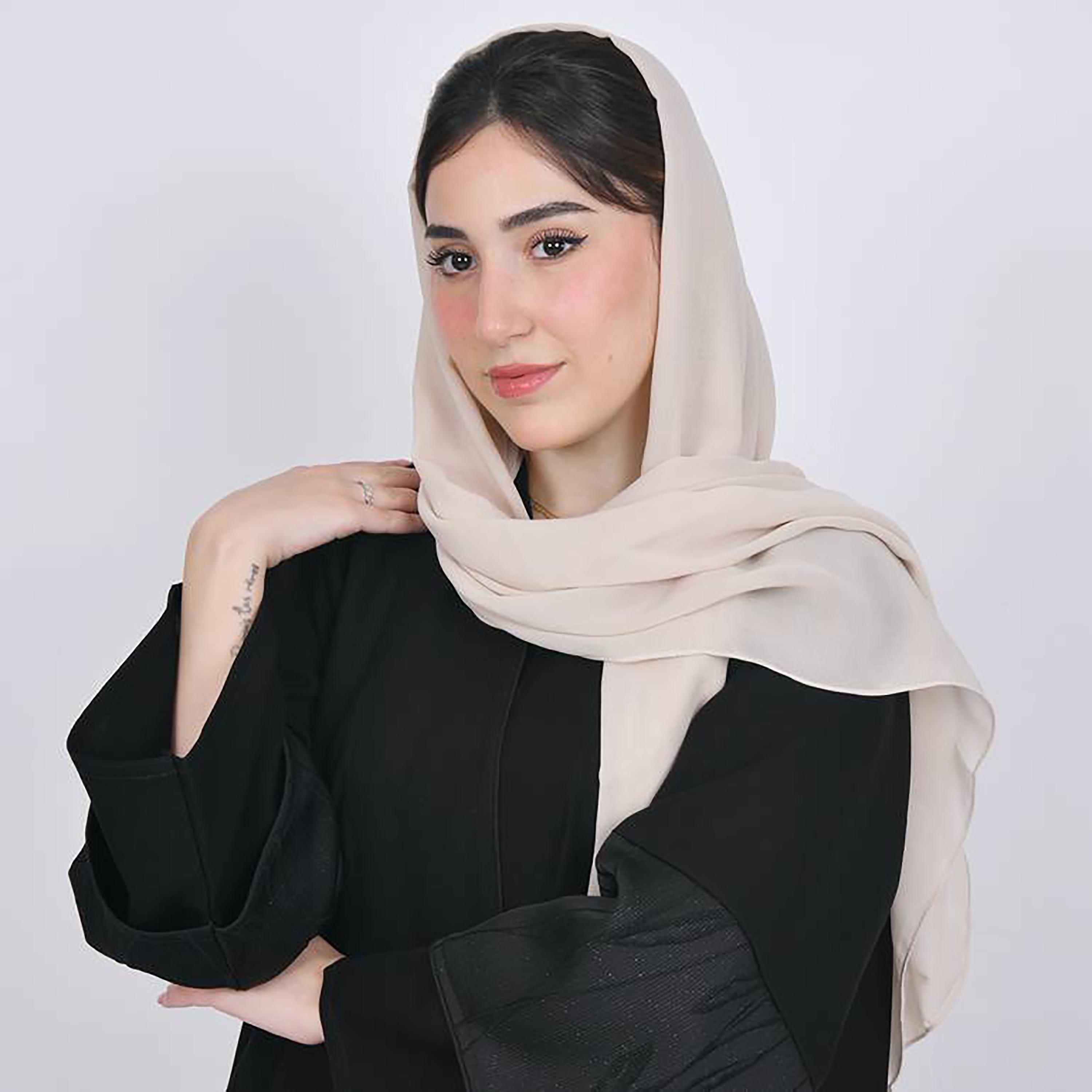 Hawraa Cream Plain Satin Hijab-women-arabicclothing-headscarf-hijab-image-1