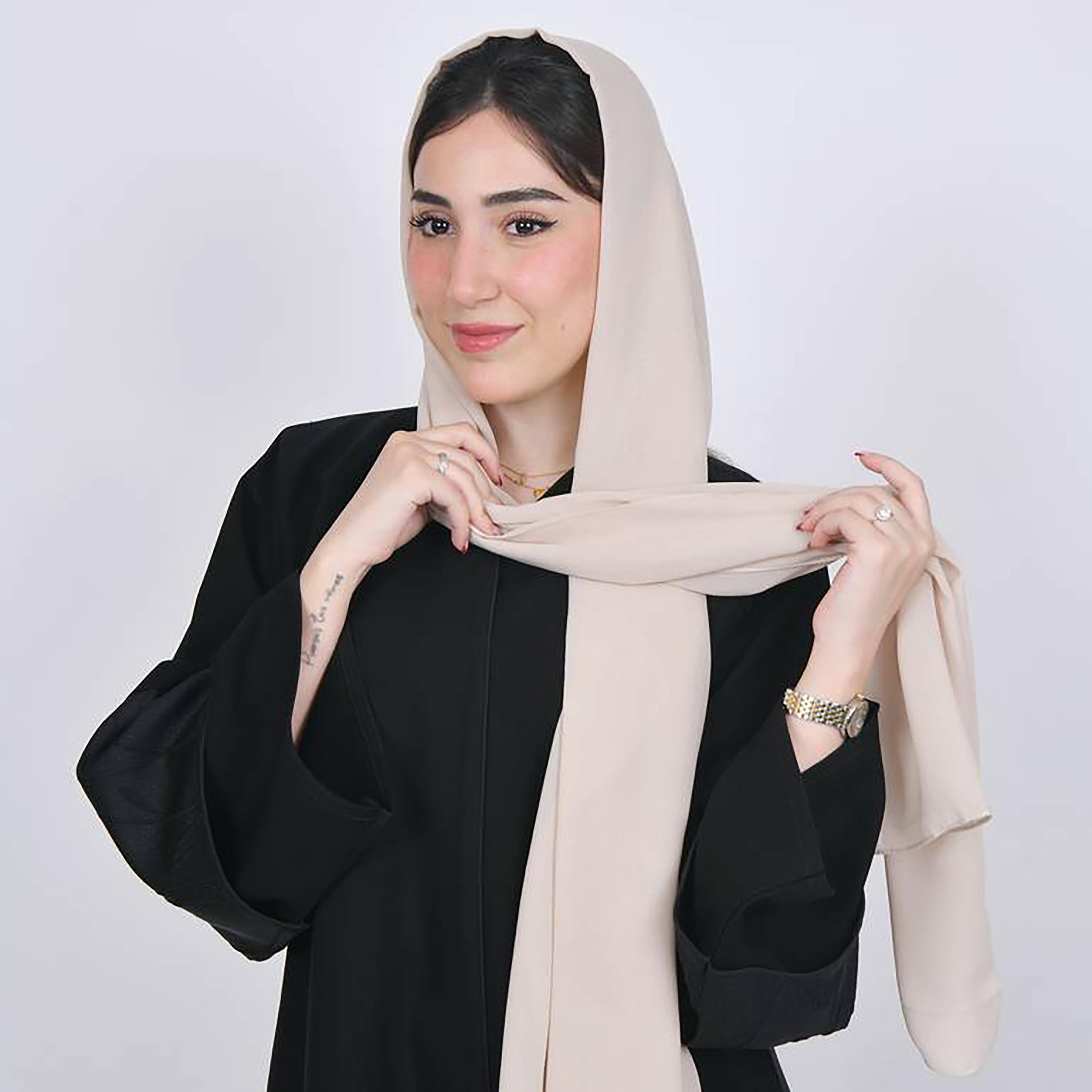 Hawraa Cream Plain Satin Hijab-women-arabicclothing-headscarf-hijab-image-3