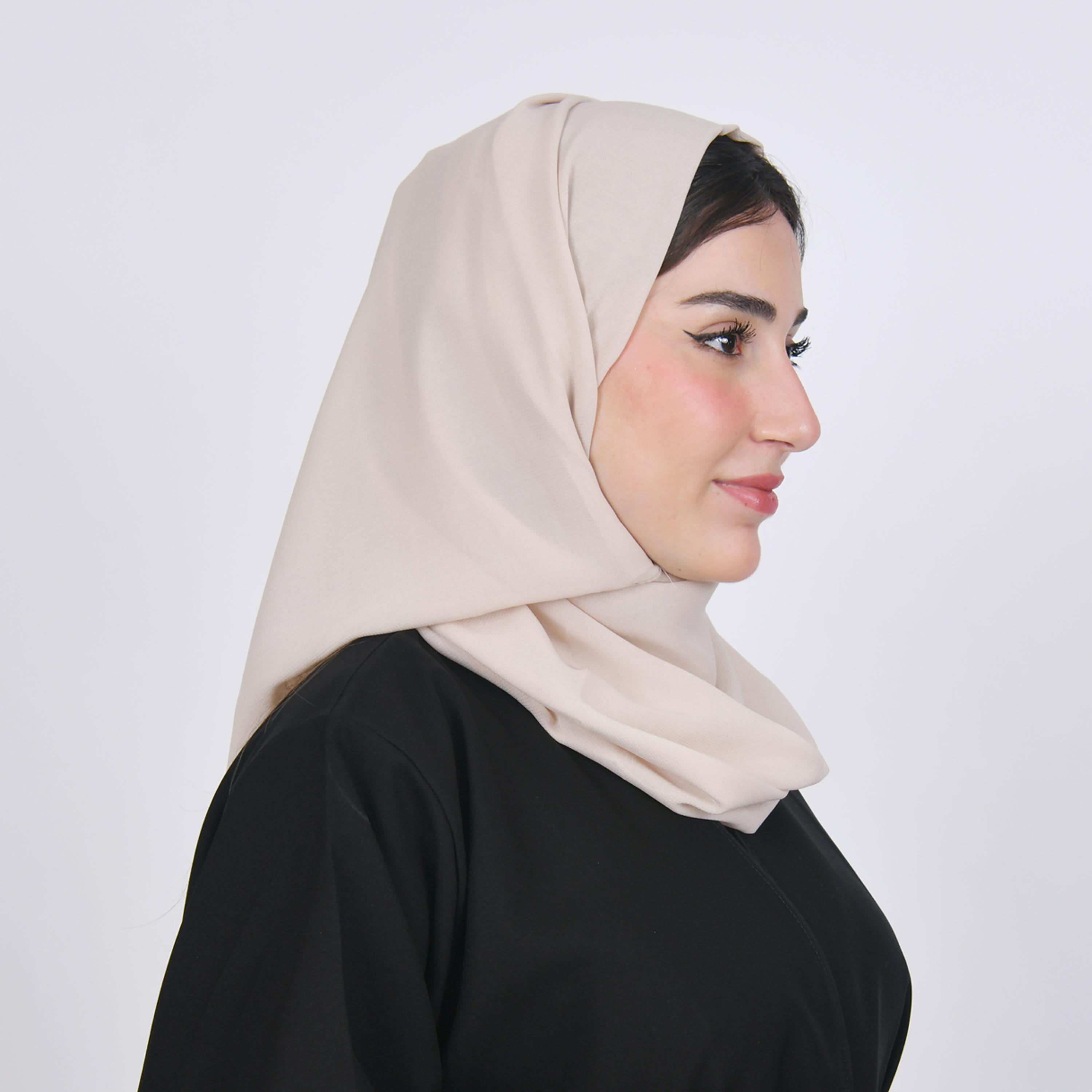 Hawraa Cream Plain Satin Hijab-women-arabicclothing-headscarf-hijab-image-2