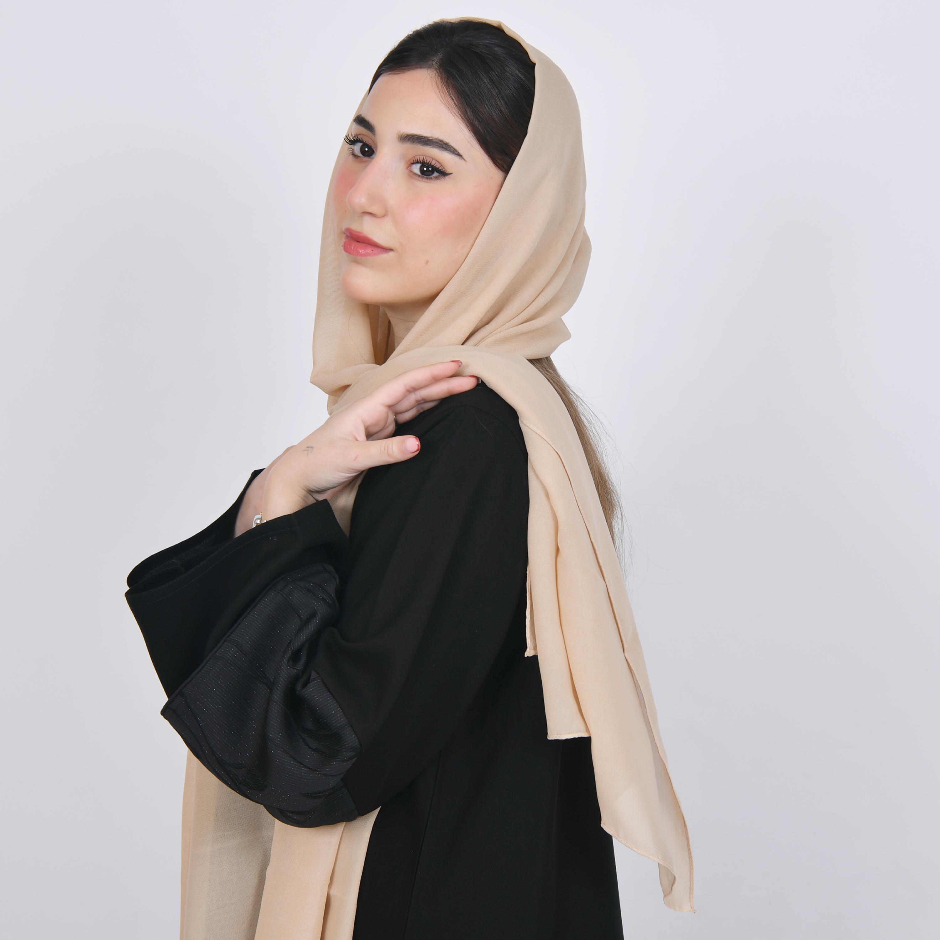 Hawraa Beige Plain Satin Hijab-women-arabicclothing-headscarf-hijab-image-2