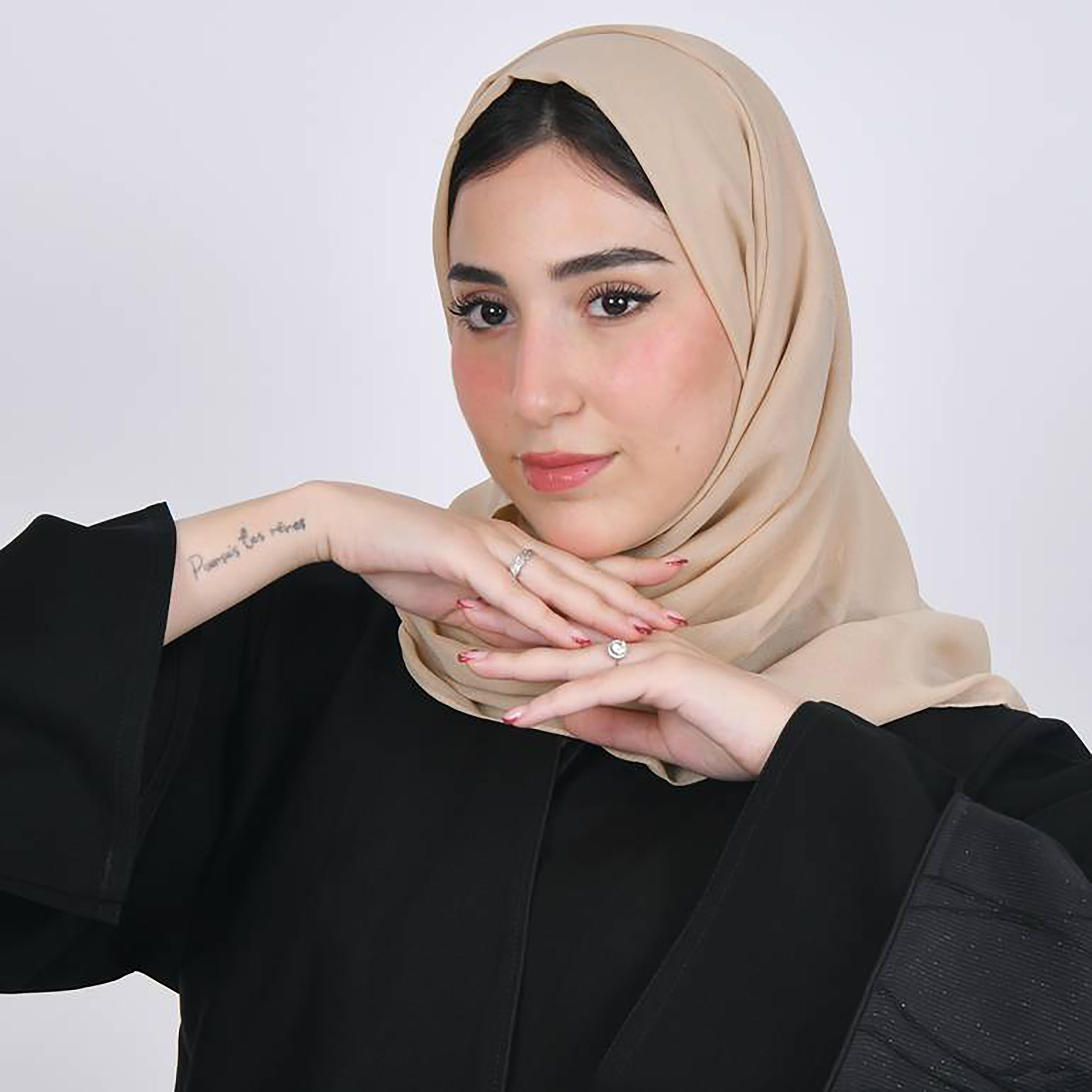 Hawraa Beige Plain Satin Hijab-women-arabicclothing-headscarf-hijab-image-3