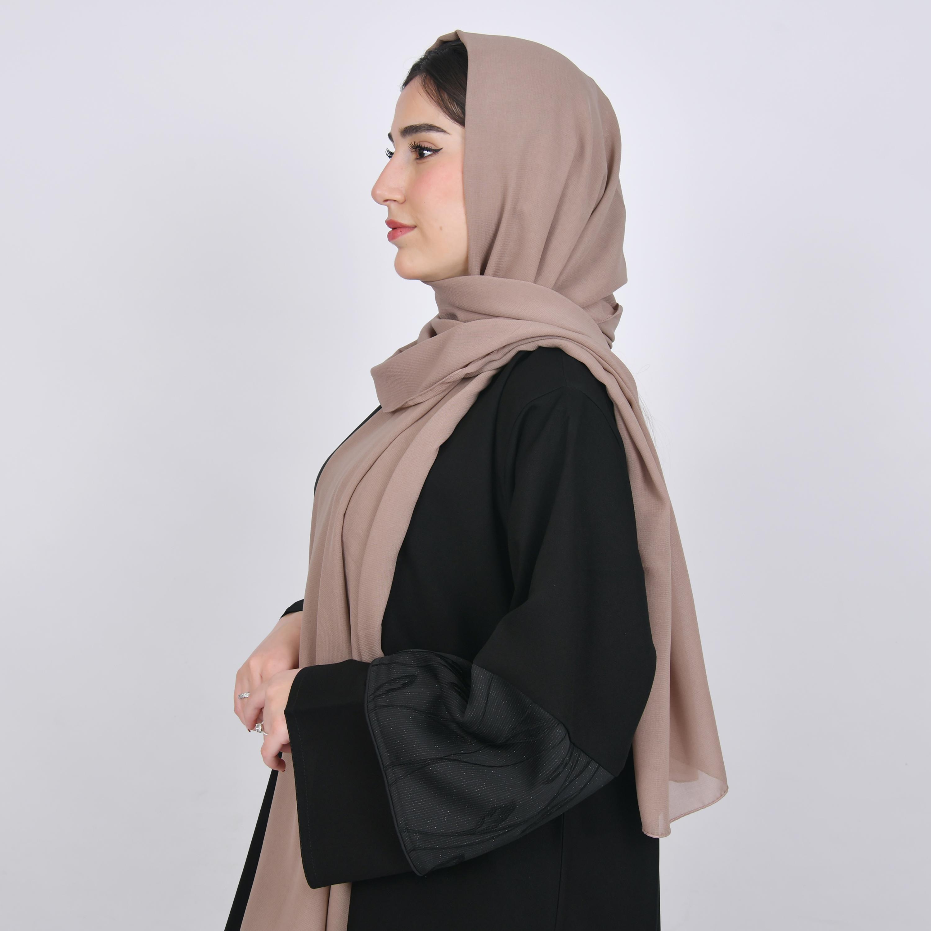 Hawraa Beige Plain Satin Hijab-women-arabicclothing-headscarf-hijab-image-3