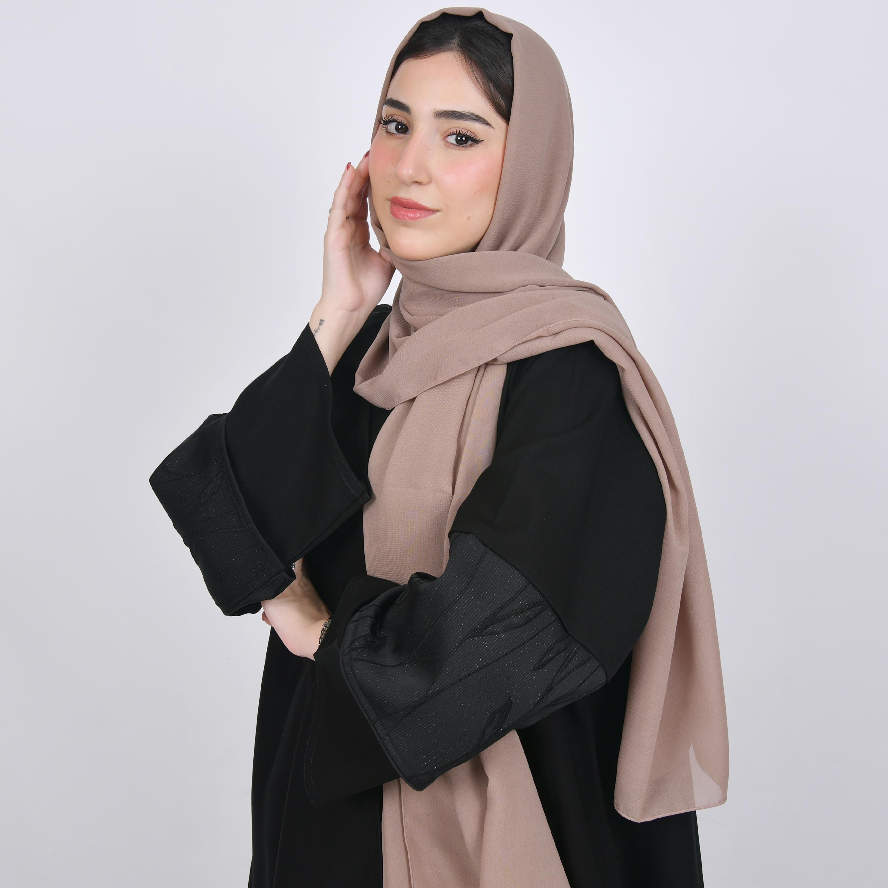 Hawraa Beige Plain Satin Hijab-women-arabicclothing-headscarf-hijab-image-4