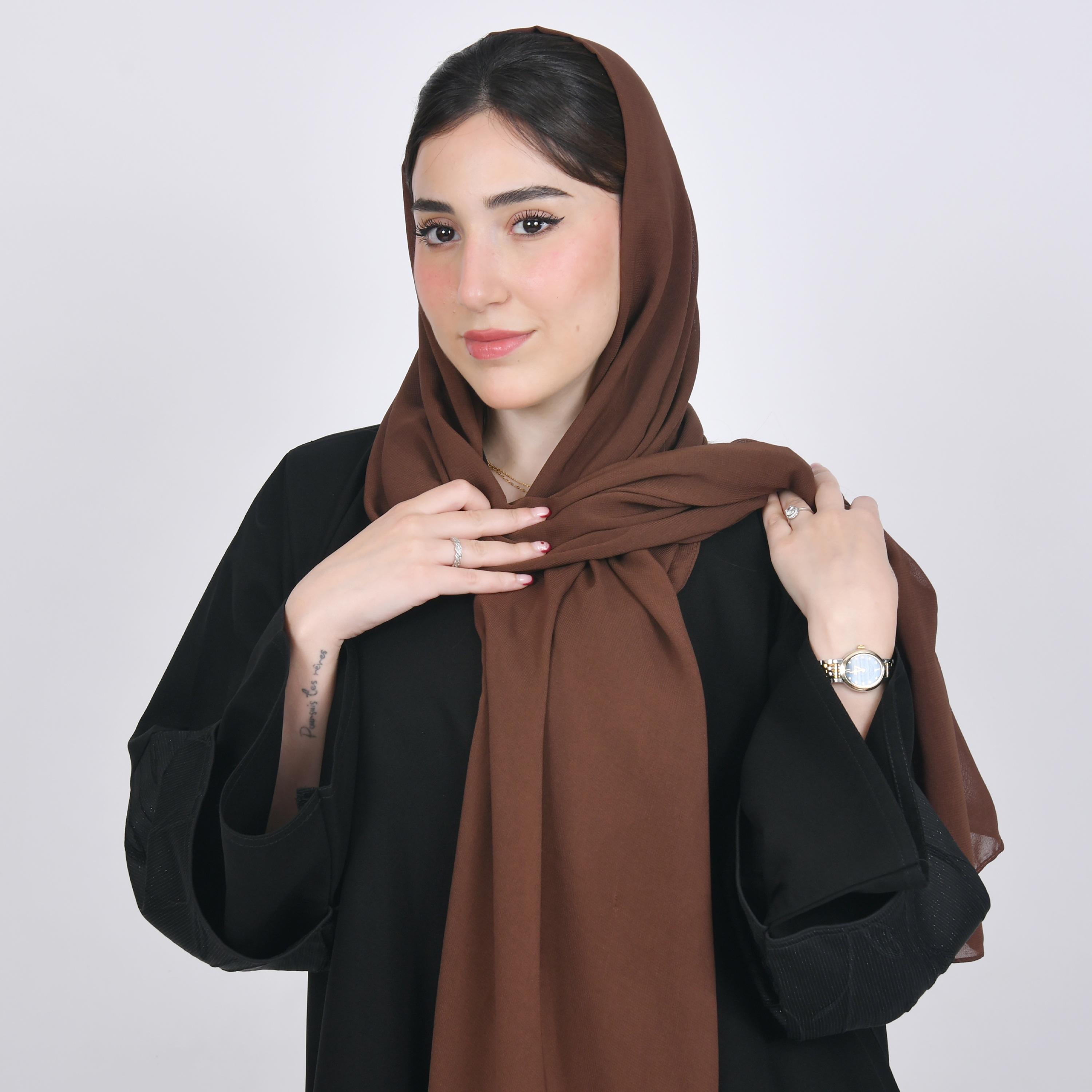 Hawraa Brown Plain Satin Hijab-women-arabicclothing-headscarf-hijab-image-2