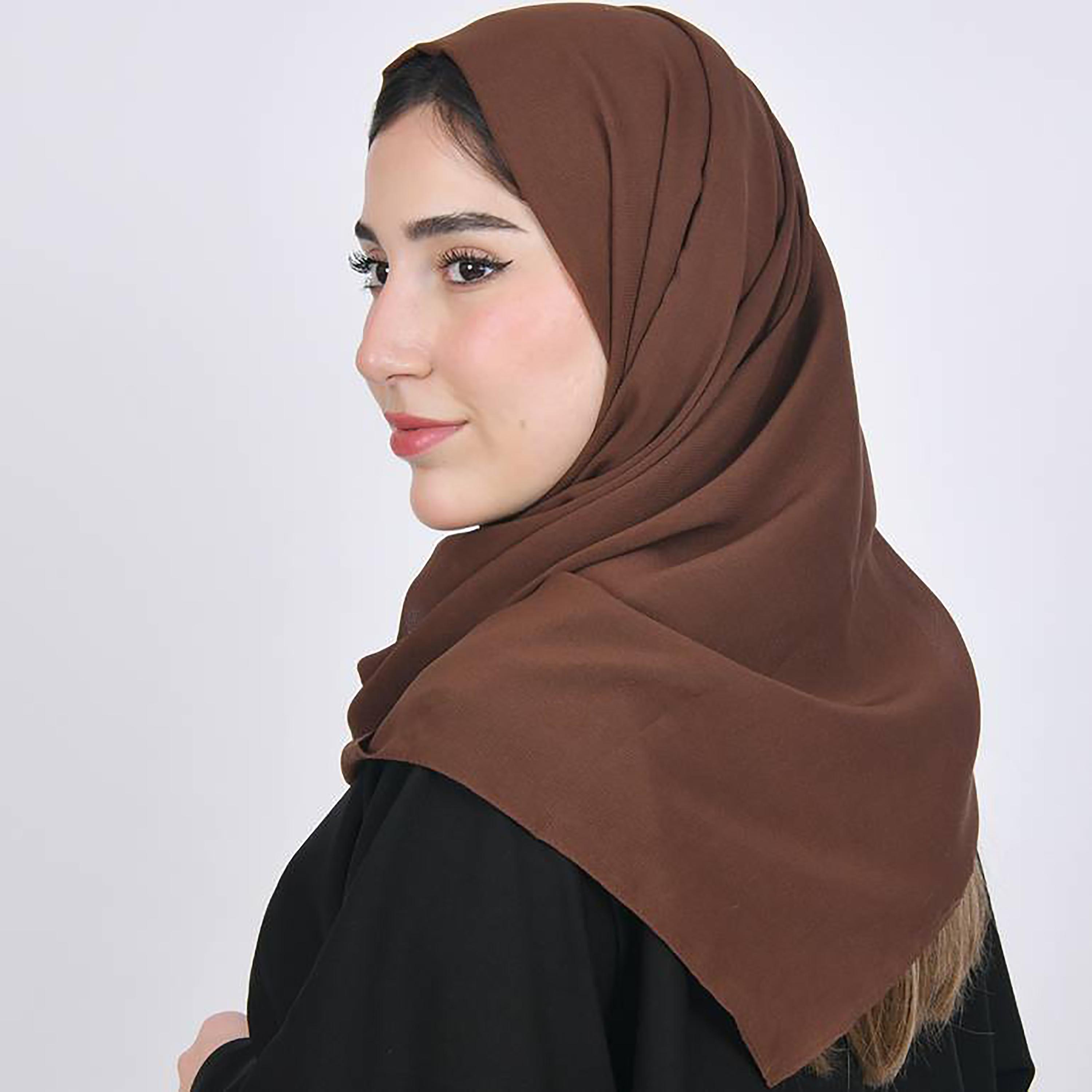 Hawraa Brown Plain Satin Hijab-women-arabicclothing-headscarf-hijab-image-4