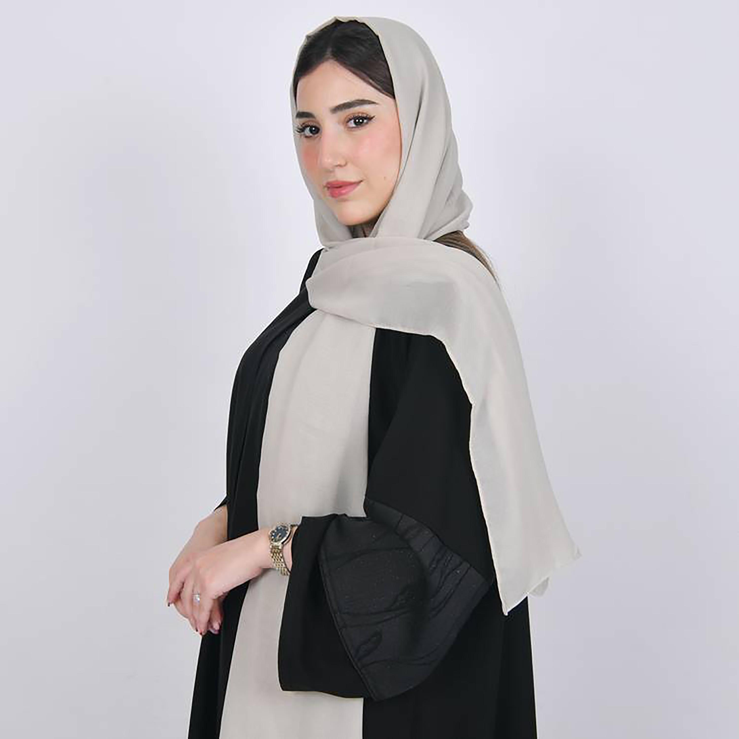 Hawraa Grey Plain Satin Hijab-women-arabicclothing-headscarf-hijab-image-4