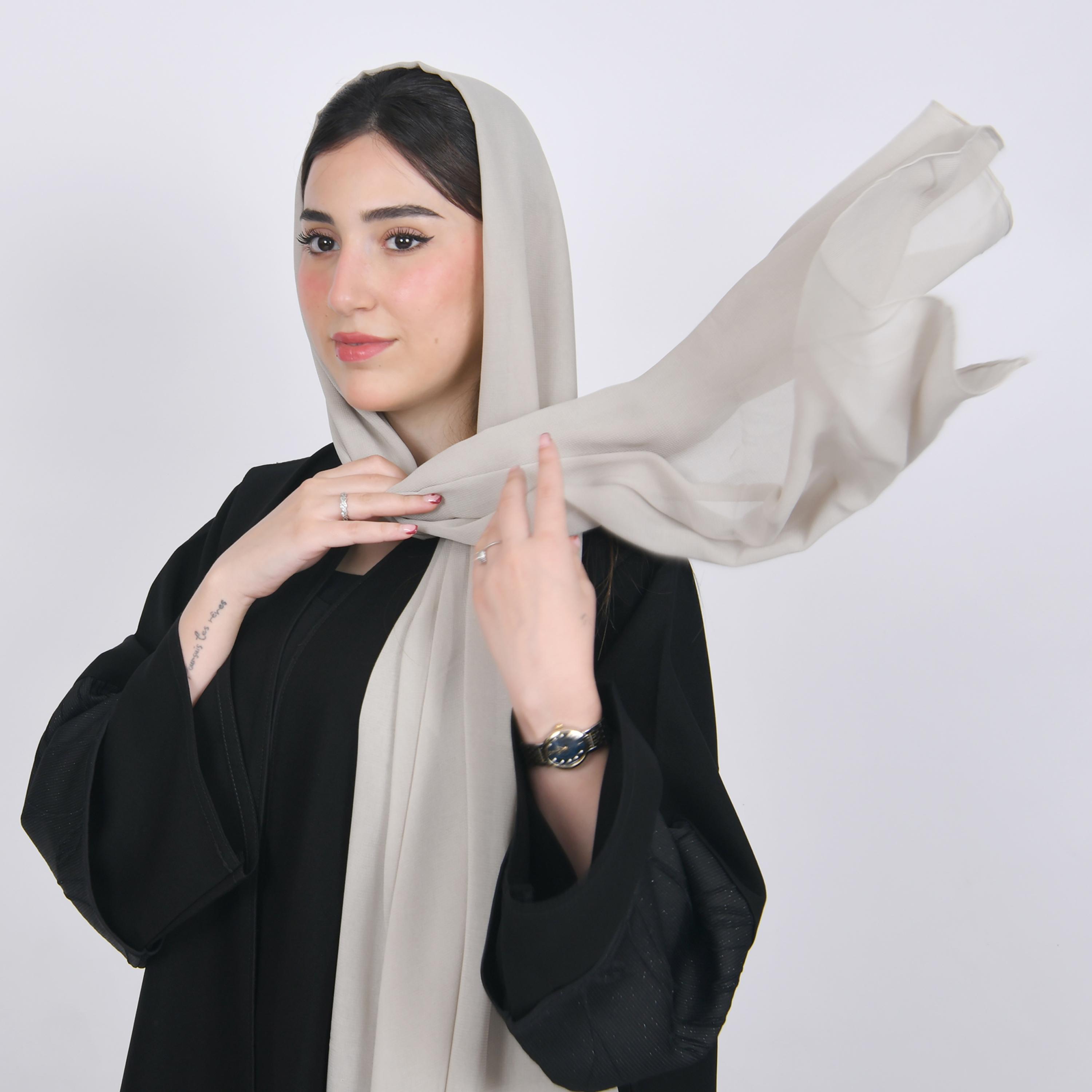 Hawraa Grey Plain Satin Hijab-women-arabicclothing-headscarf-hijab-image-1