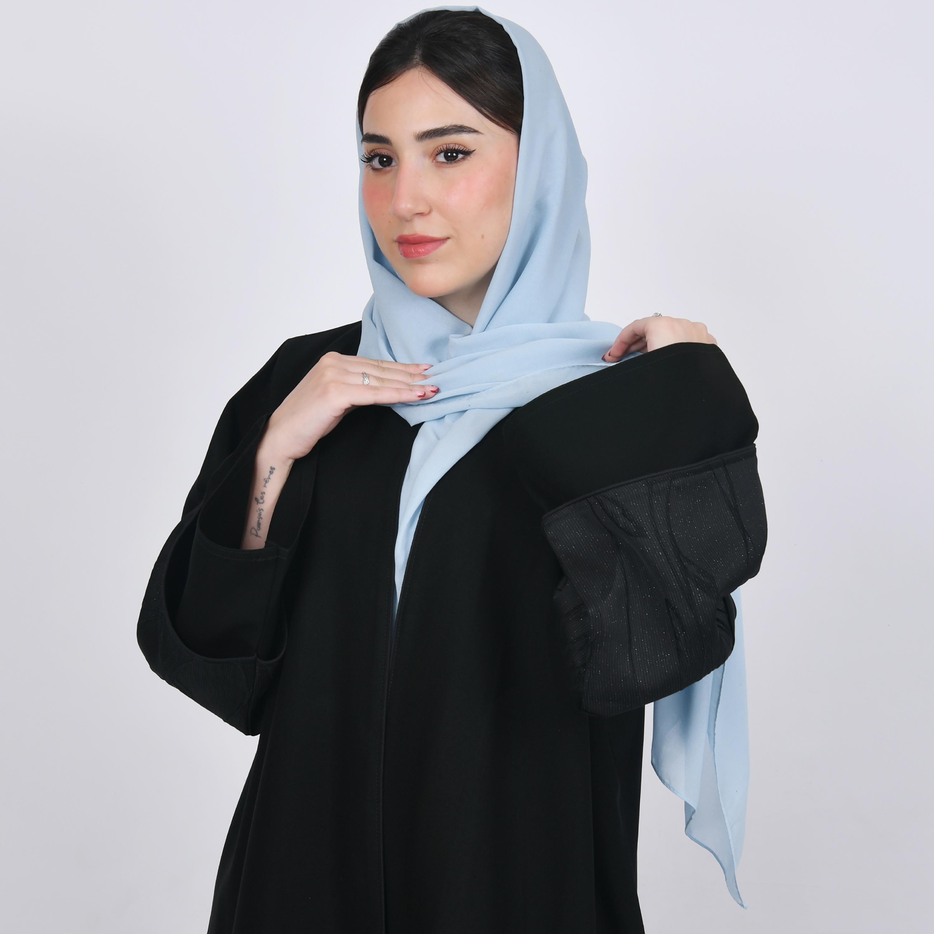 Hawraa Blue Plain Satin Hijab-women-arabicclothing-headscarf-hijab-image-2