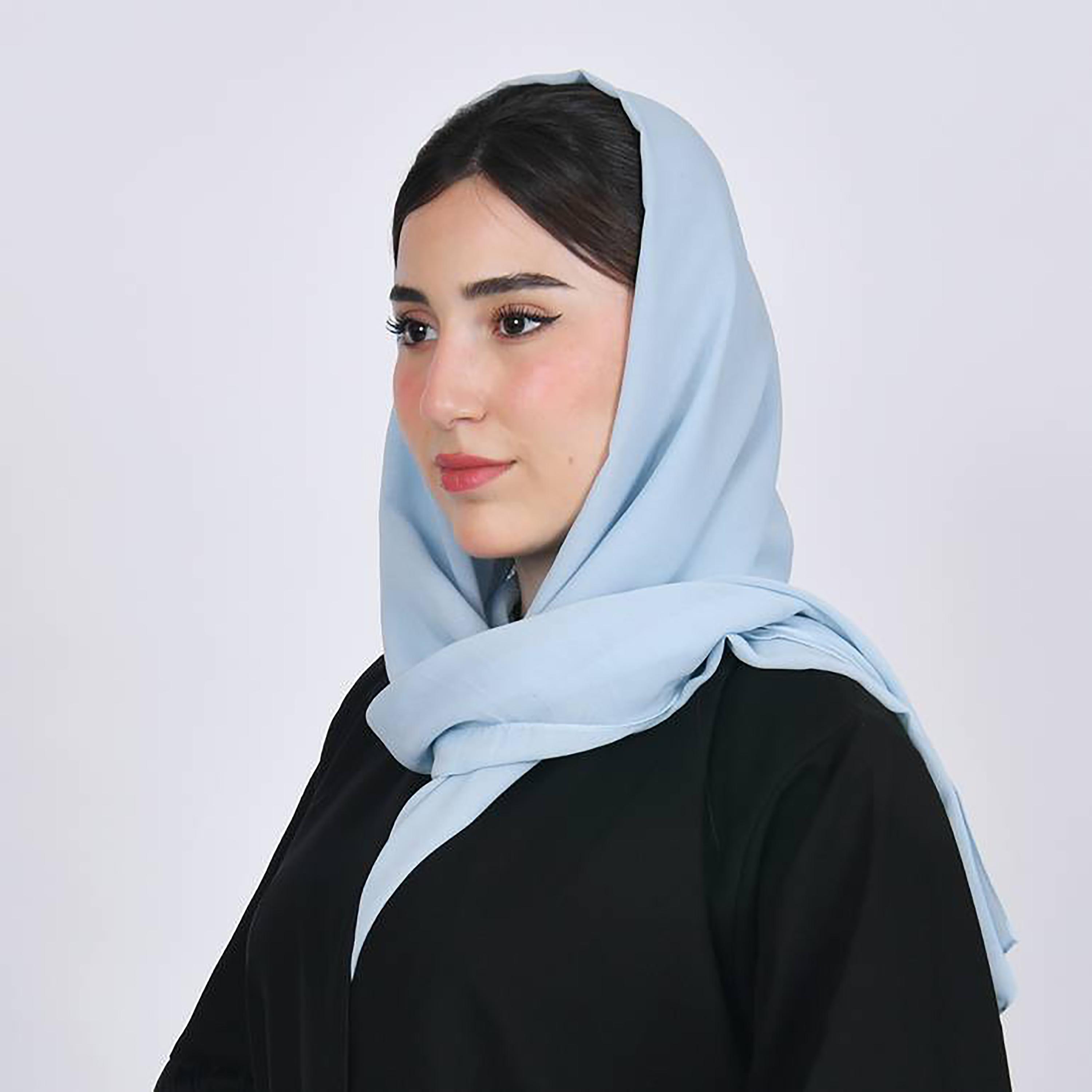 Hawraa Blue Plain Satin Hijab-women-arabicclothing-headscarf-hijab-image-3