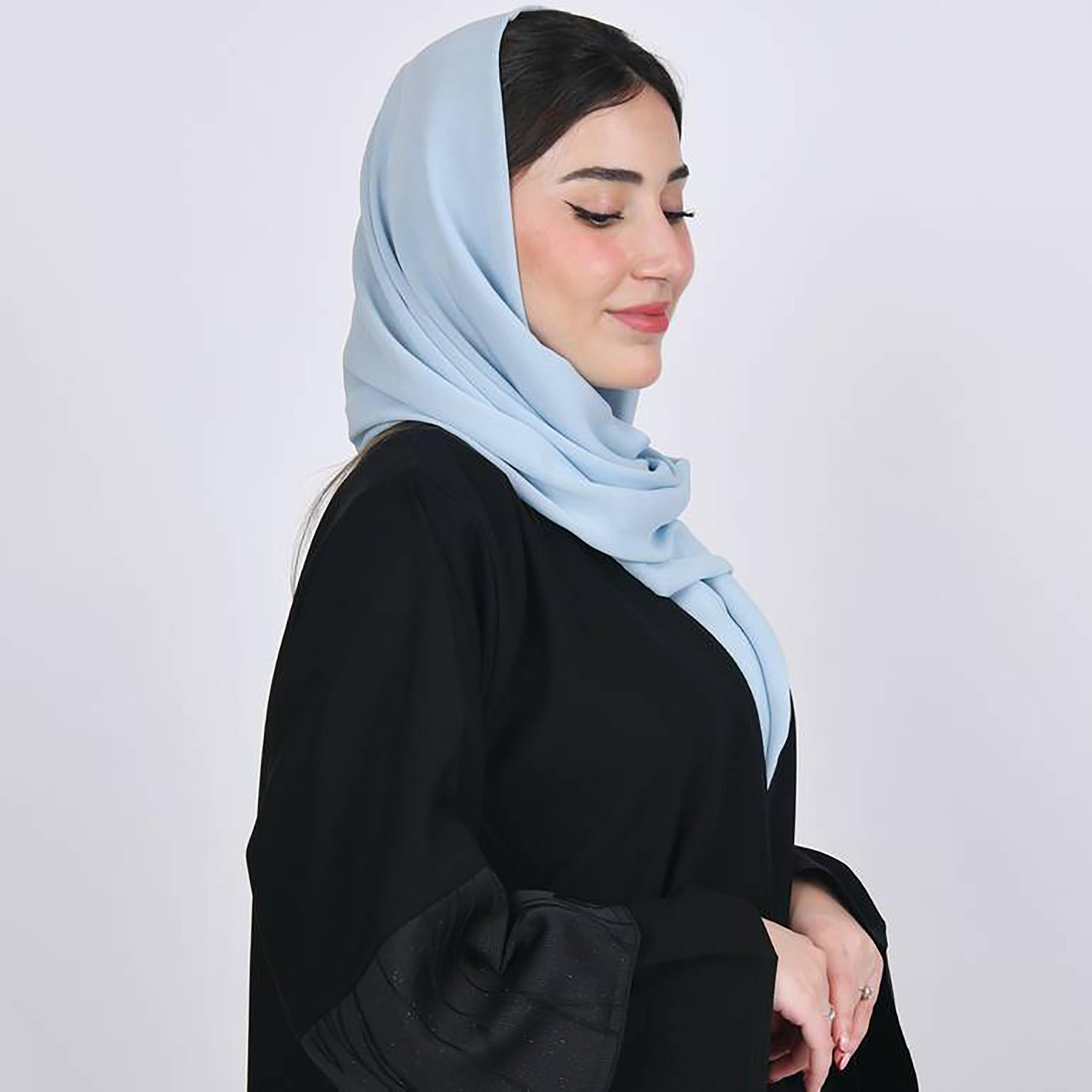 Hawraa Blue Plain Satin Hijab-women-arabicclothing-headscarf-hijab-image-4