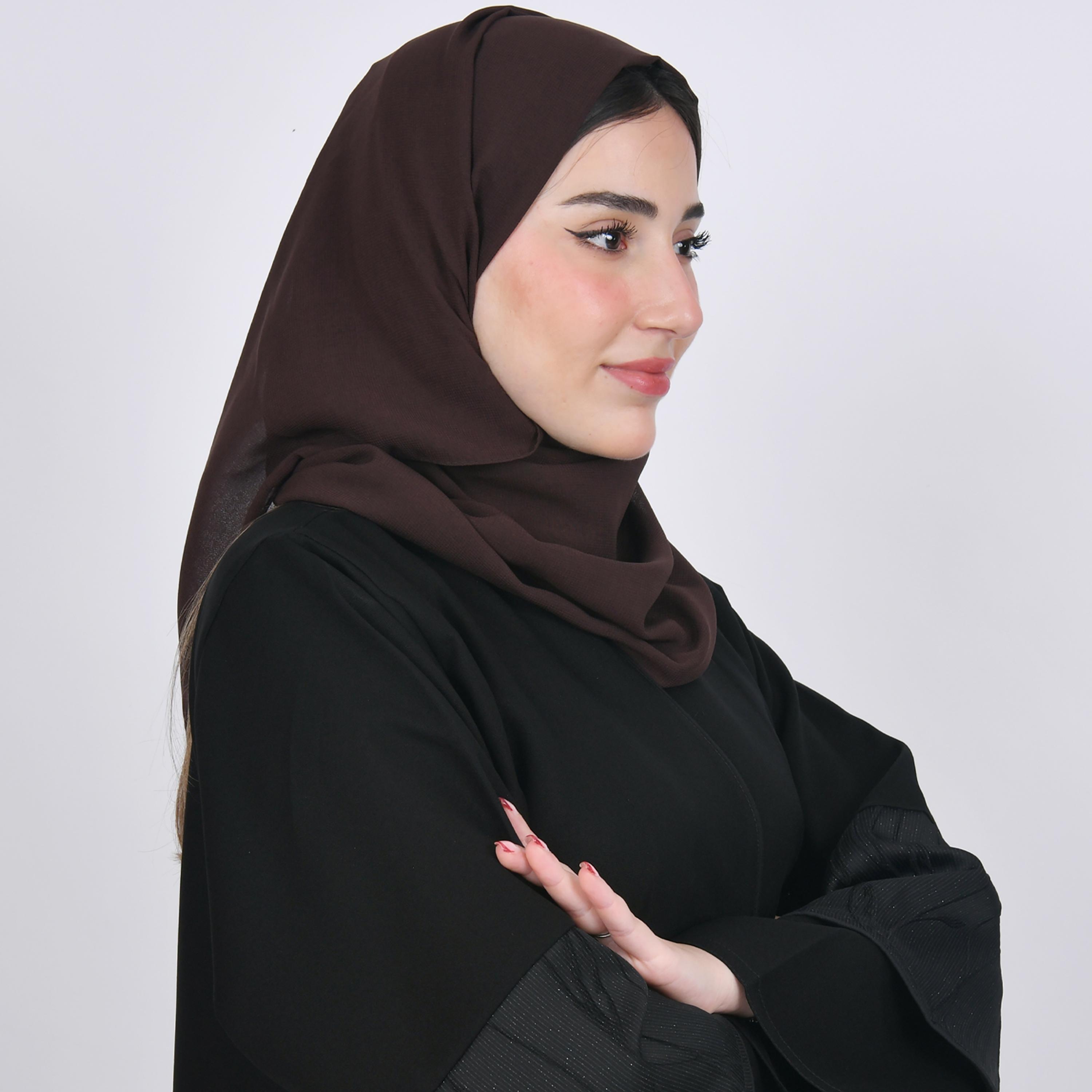 Hawraa Brown Plain Satin Hijab-women-arabicclothing-headscarf-hijab-image-2