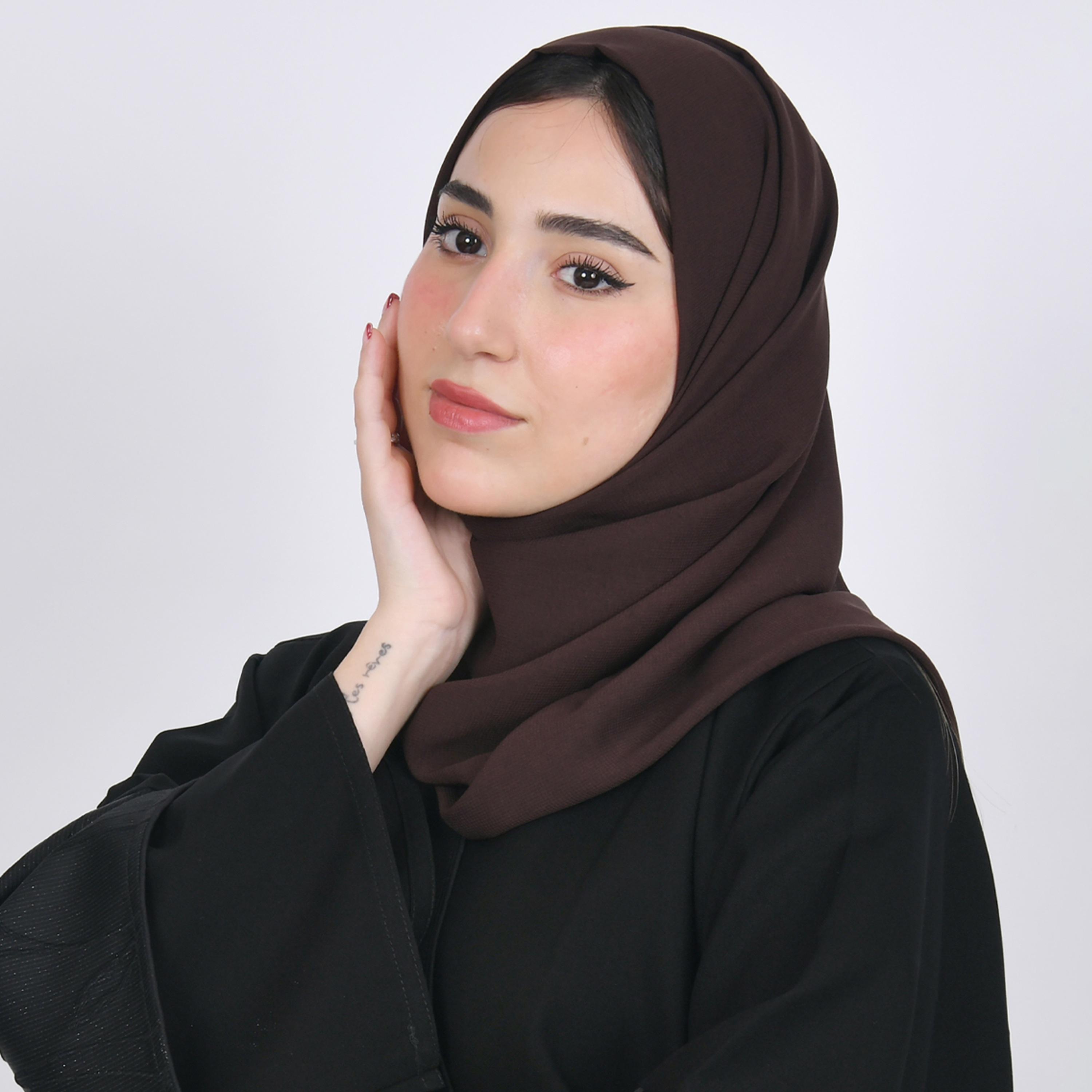 Hawraa Brown Plain Satin Hijab-women-arabicclothing-headscarf-hijab-image-4