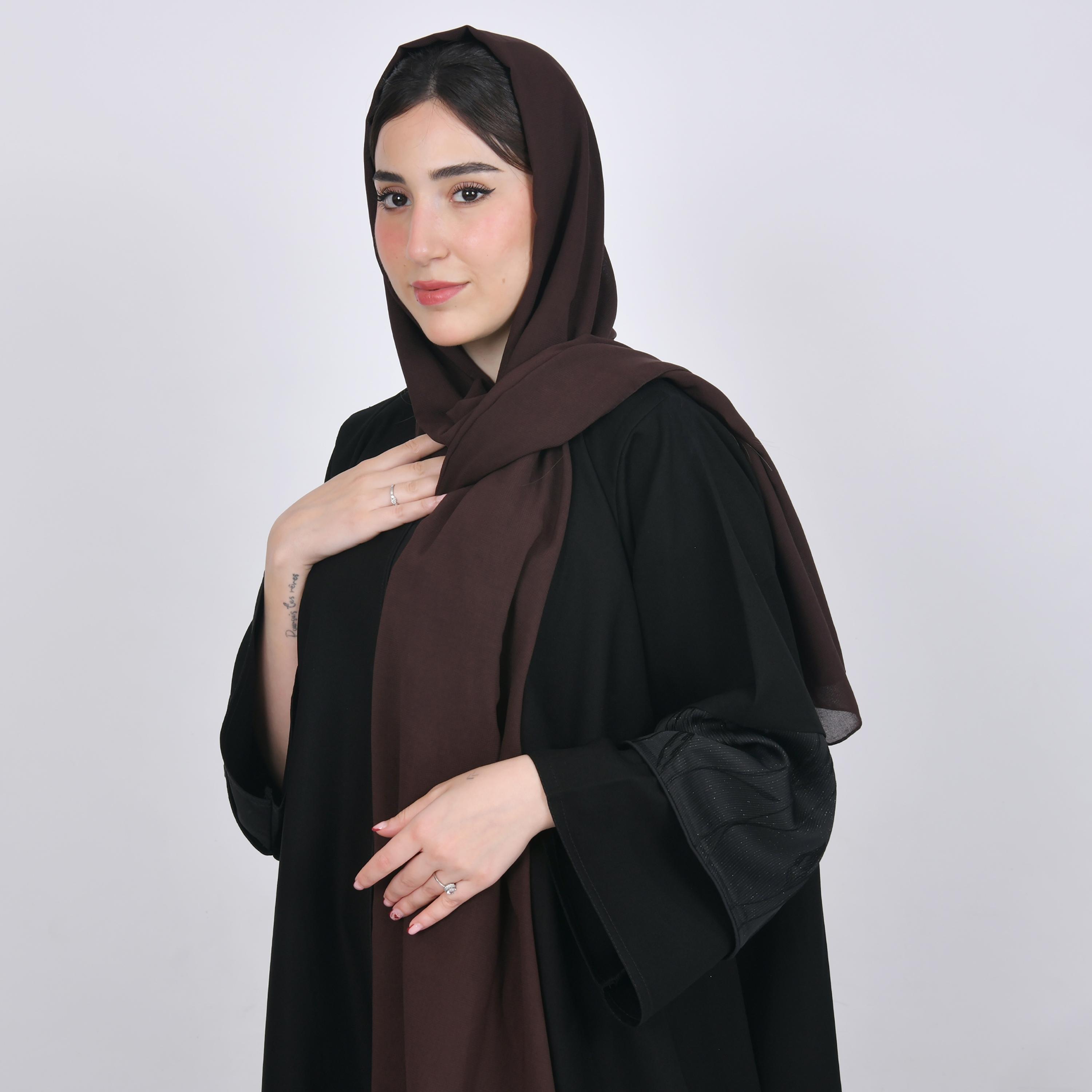 Hawraa Brown Plain Satin Hijab-women-arabicclothing-headscarf-hijab-image-3
