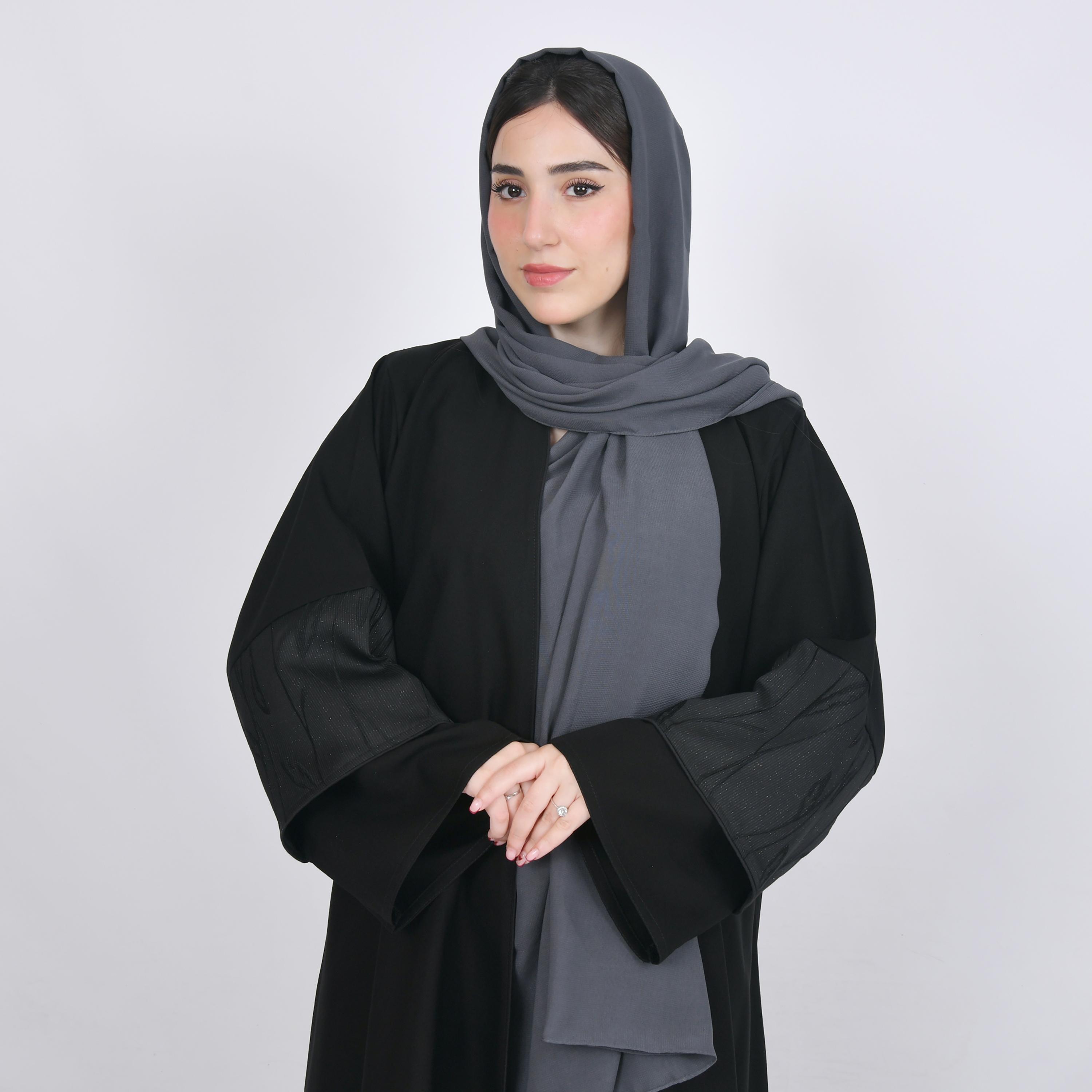 Hawraa Grey Plain Satin Hijab-women-arabicclothing-headscarf-hijab-image-3
