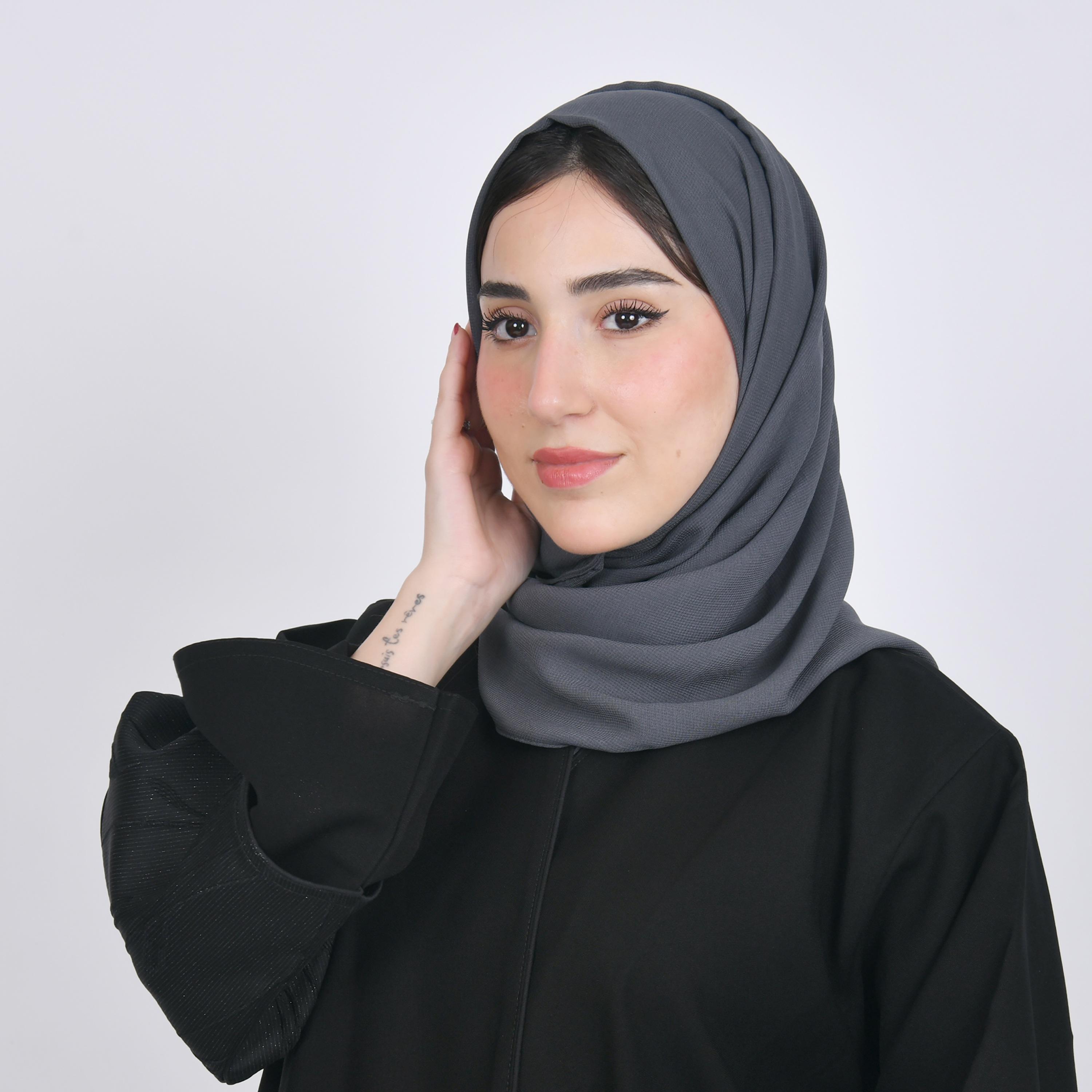 Hawraa Grey Plain Satin Hijab-women-arabicclothing-headscarf-hijab-image-1