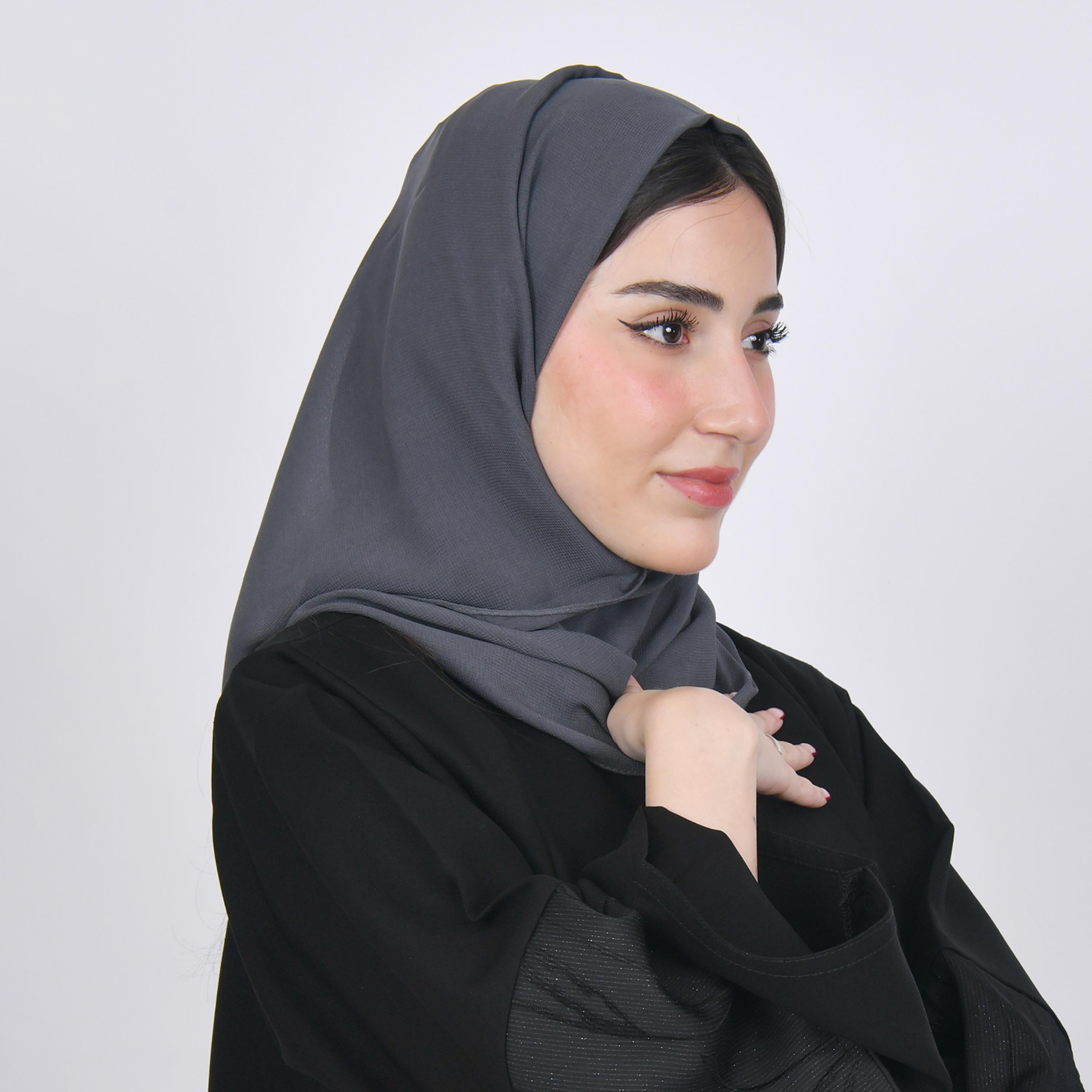 Hawraa Grey Plain Satin Hijab-women-arabicclothing-headscarf-hijab-image-2