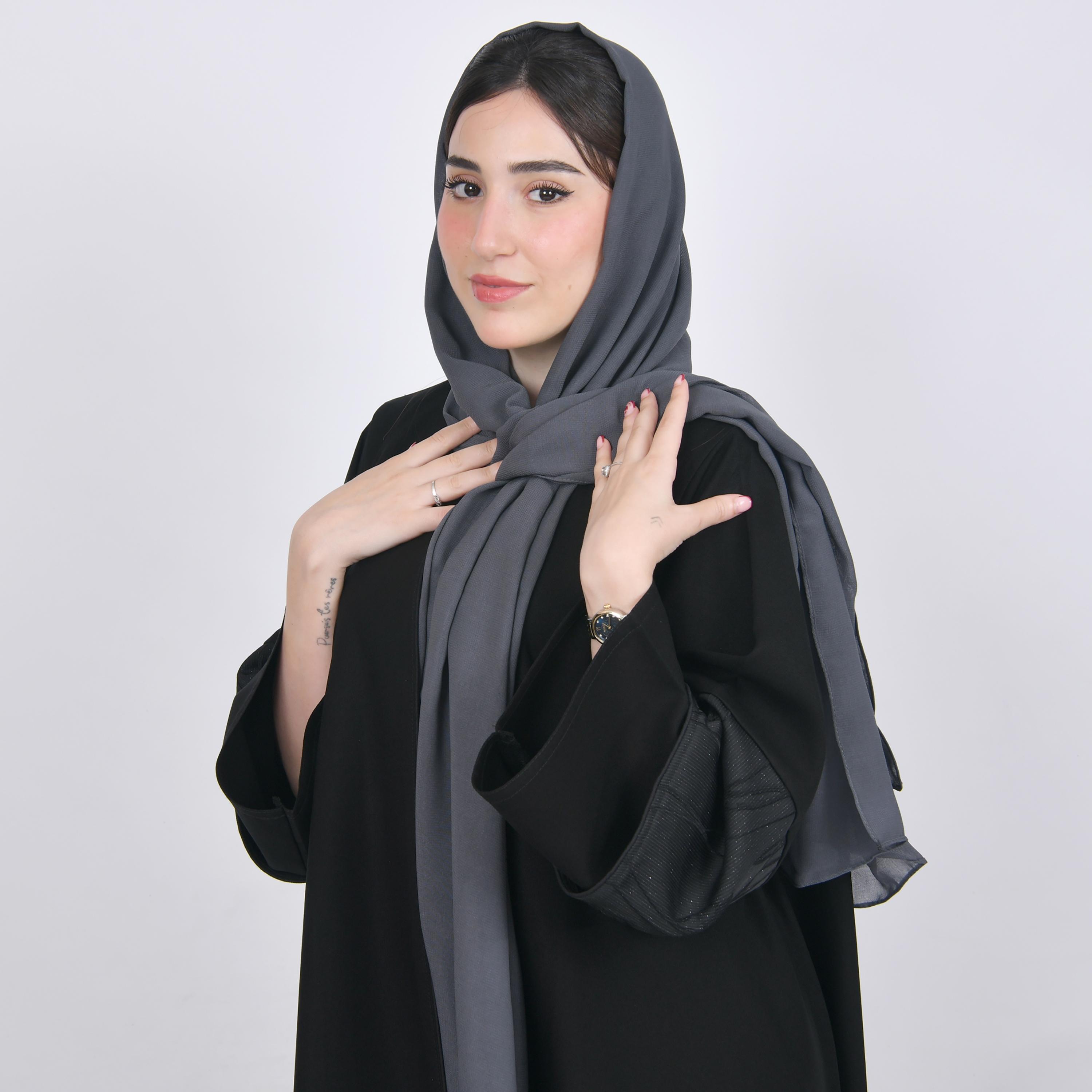 Hawraa Grey Plain Satin Hijab-women-arabicclothing-headscarf-hijab-image-4
