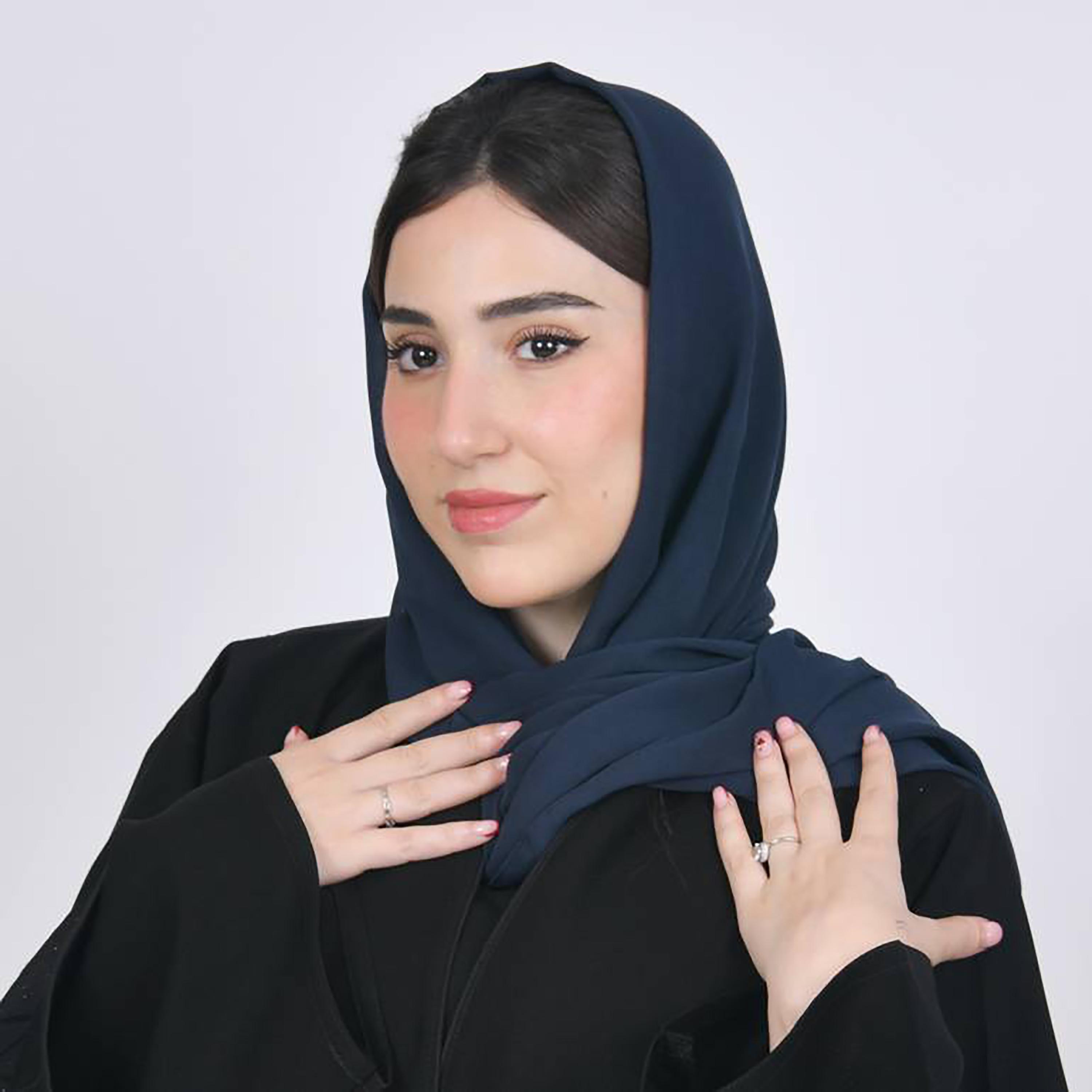 Hawraa Navy Blue Plain Satin Hijab-women-arabicclothing-headscarf-hijab-image-1