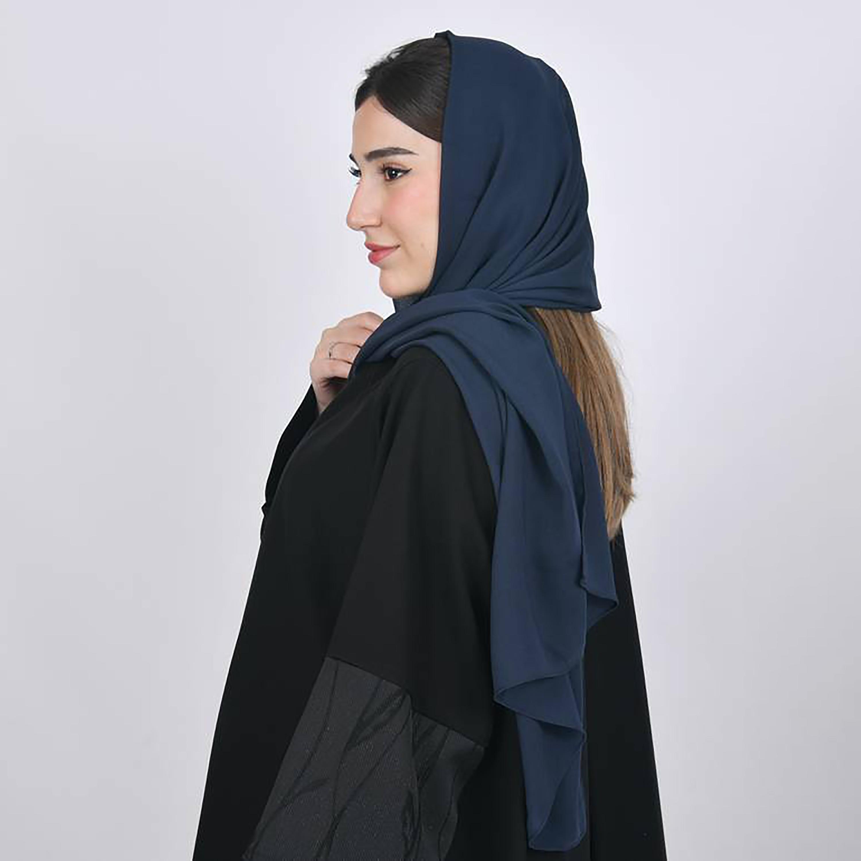 Hawraa Navy Blue Plain Satin Hijab-women-arabicclothing-headscarf-hijab-image-2