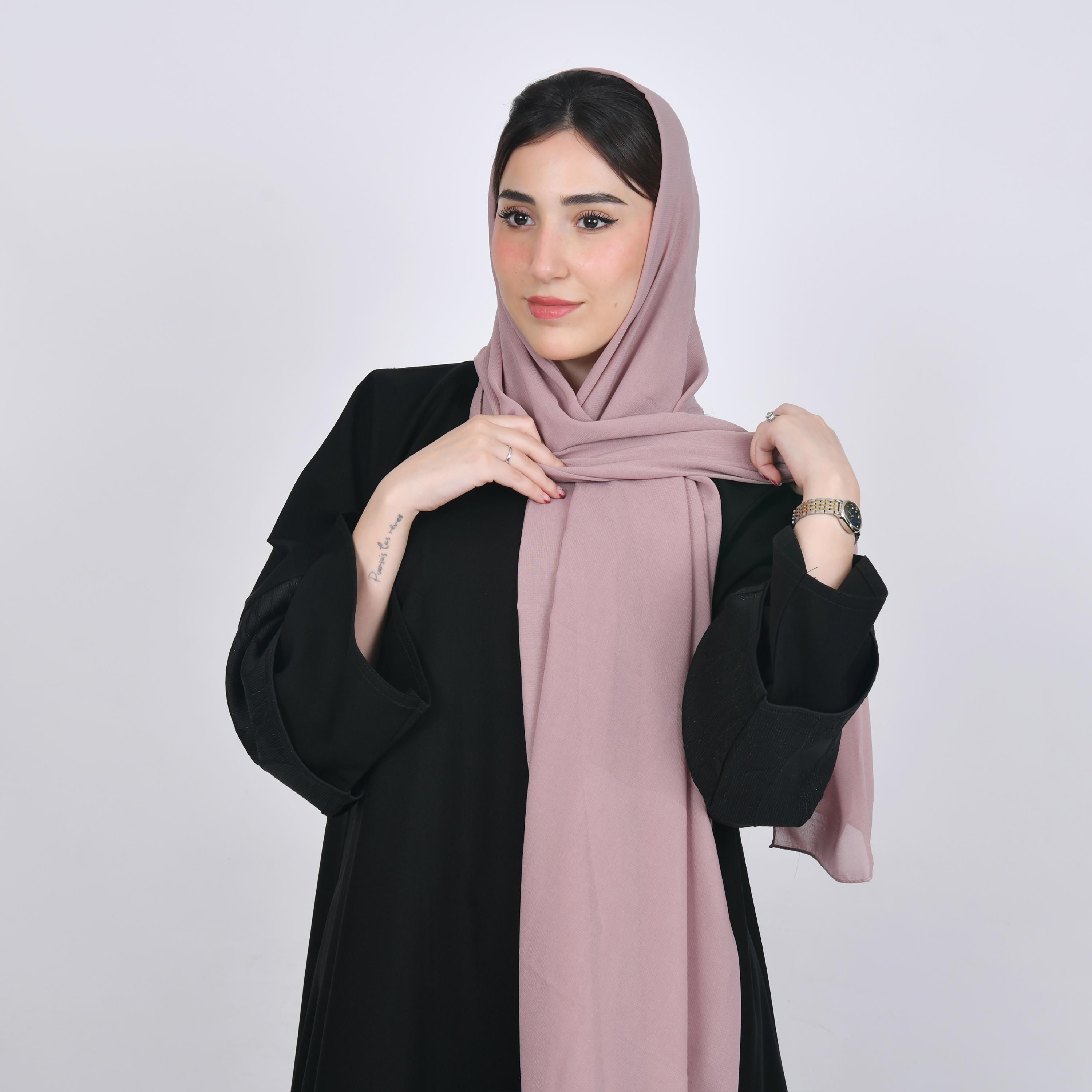 Hawraa Pink Textured Satin Hijab-women-arabicclothing-headscarf-hijab-image-4