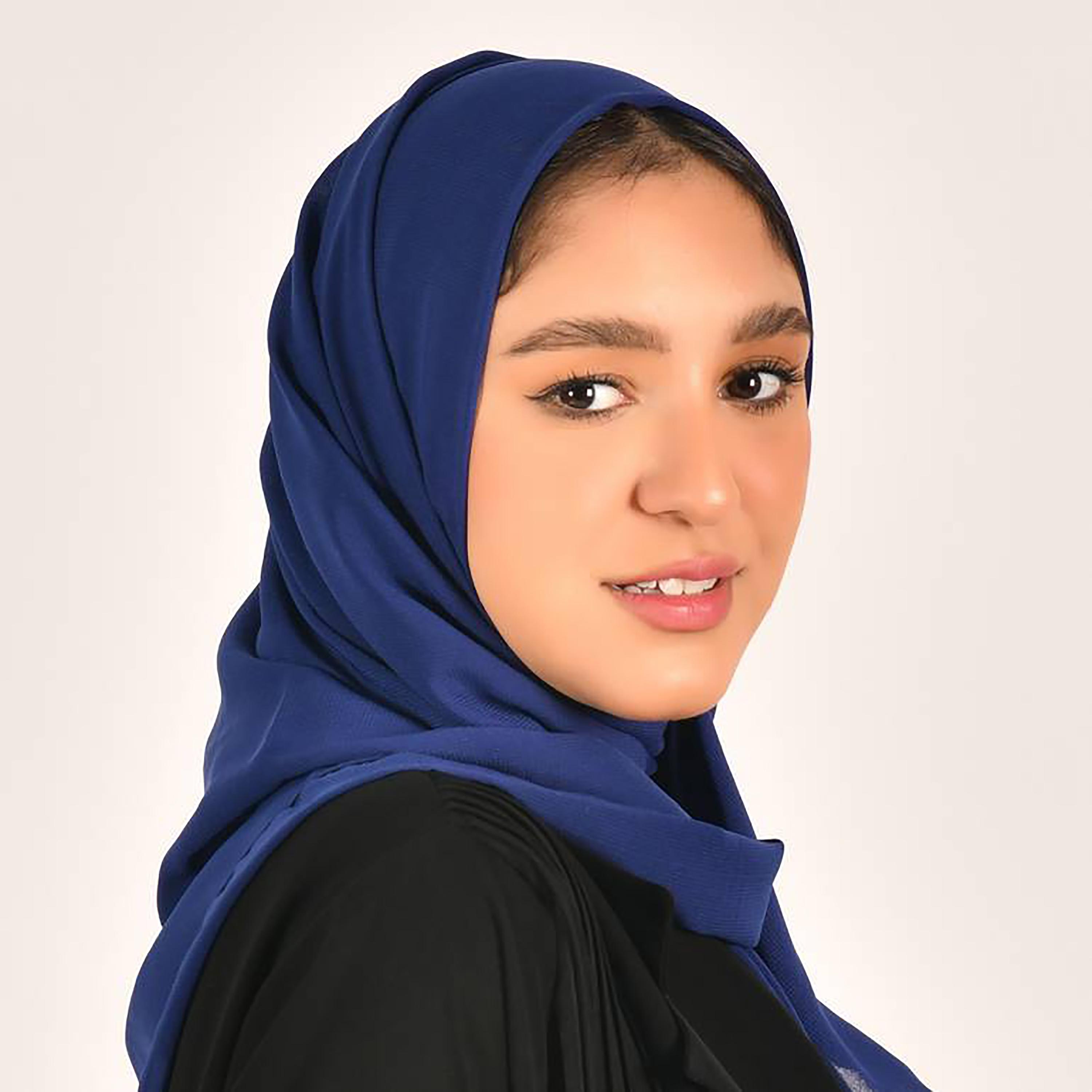 Hawraa Blue Plain Satin Hijab-women-arabicclothing-headscarf-hijab-image-2