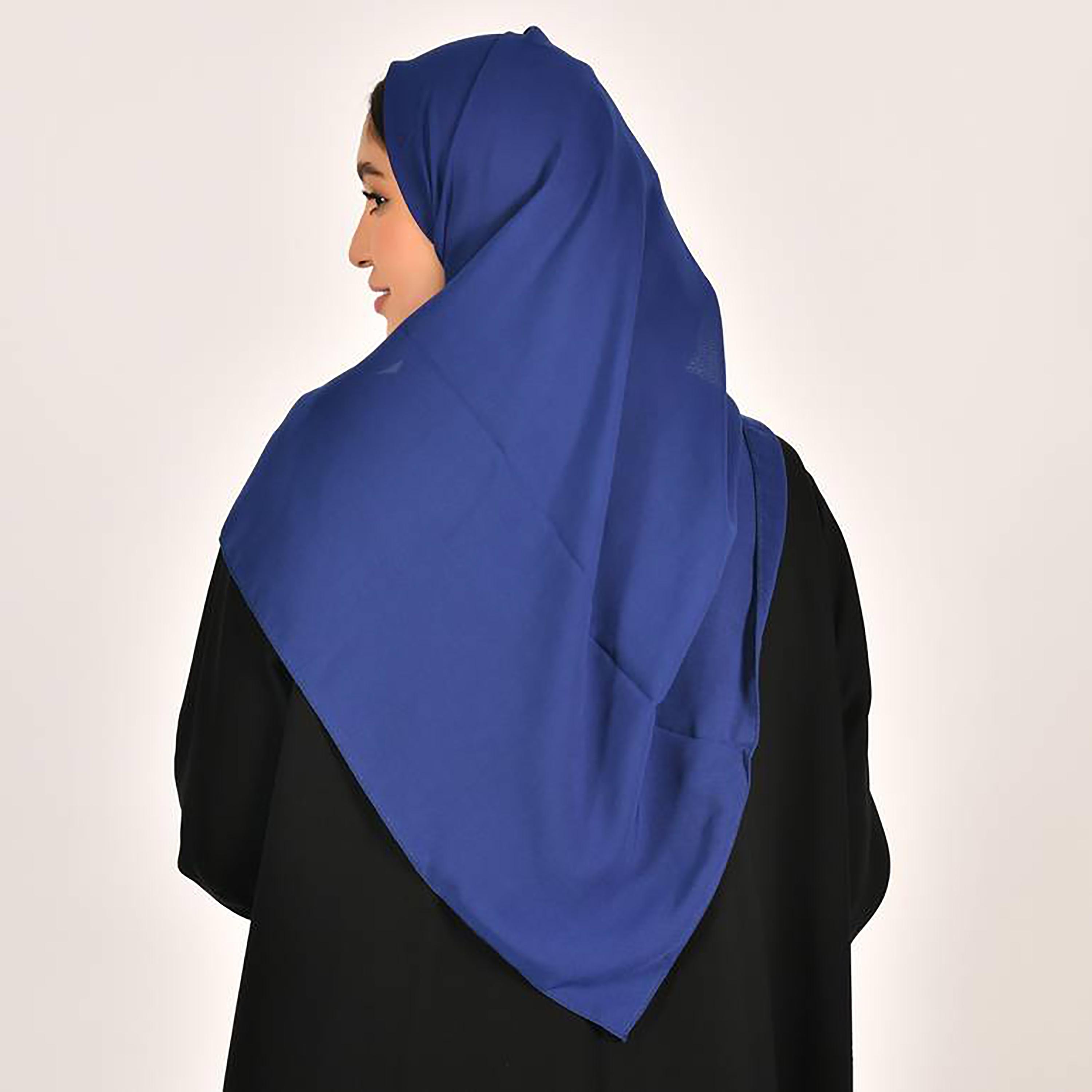 Hawraa Blue Plain Satin Hijab-women-arabicclothing-headscarf-hijab-image-4
