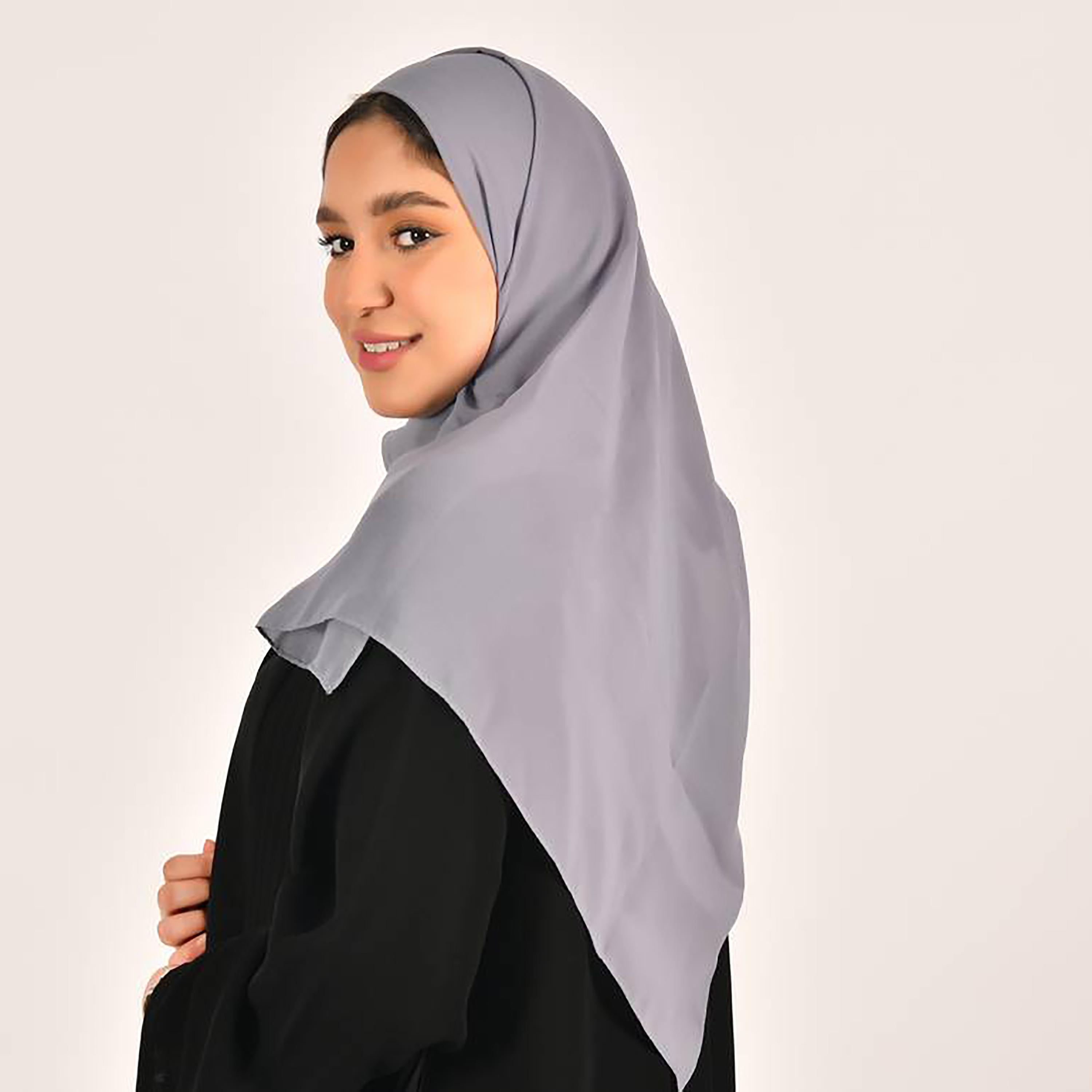 Hawraa Grey Plain Satin Hijab-women-arabicclothing-headscarf-hijab-image-2