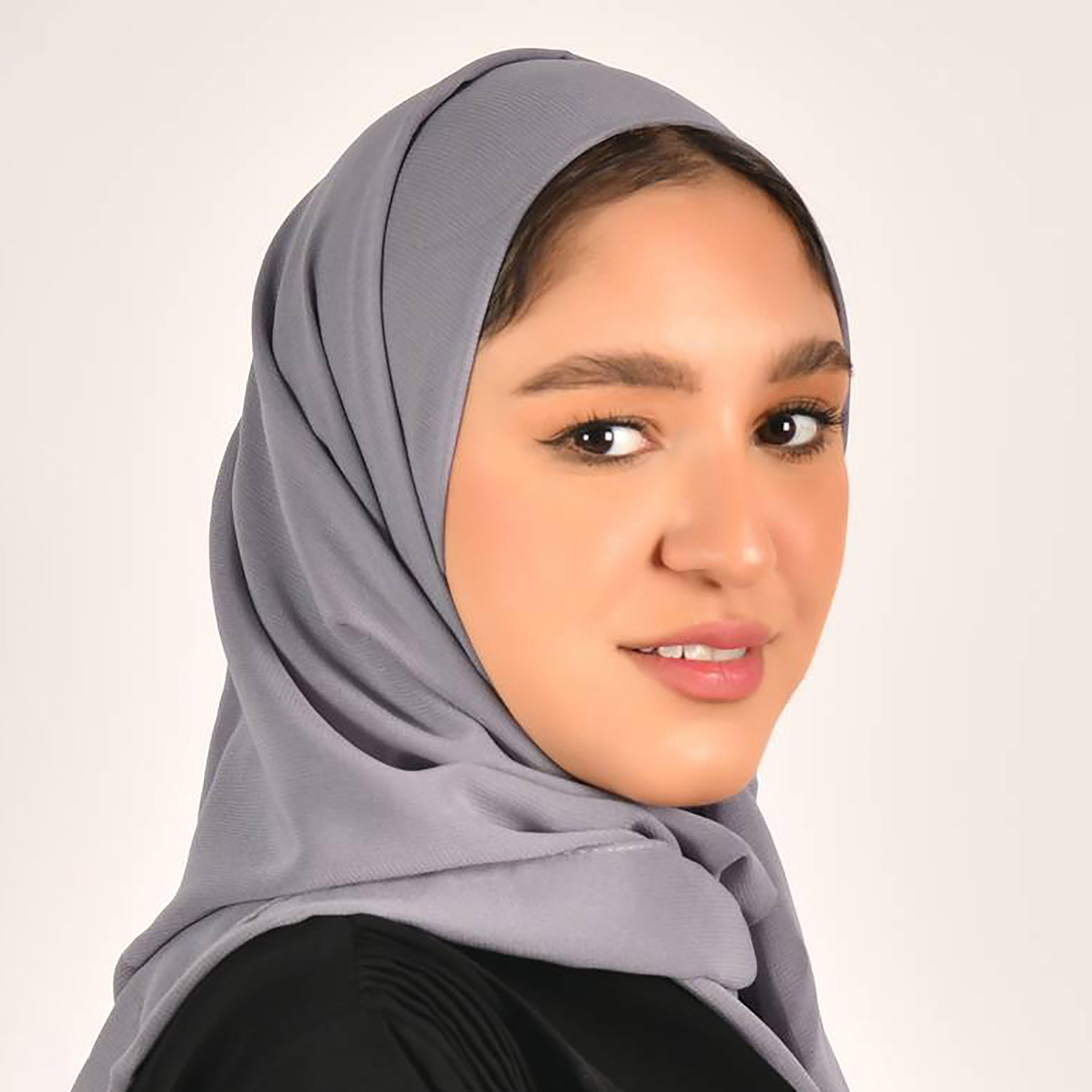 Hawraa Grey Plain Satin Hijab-women-arabicclothing-headscarf-hijab-image-4